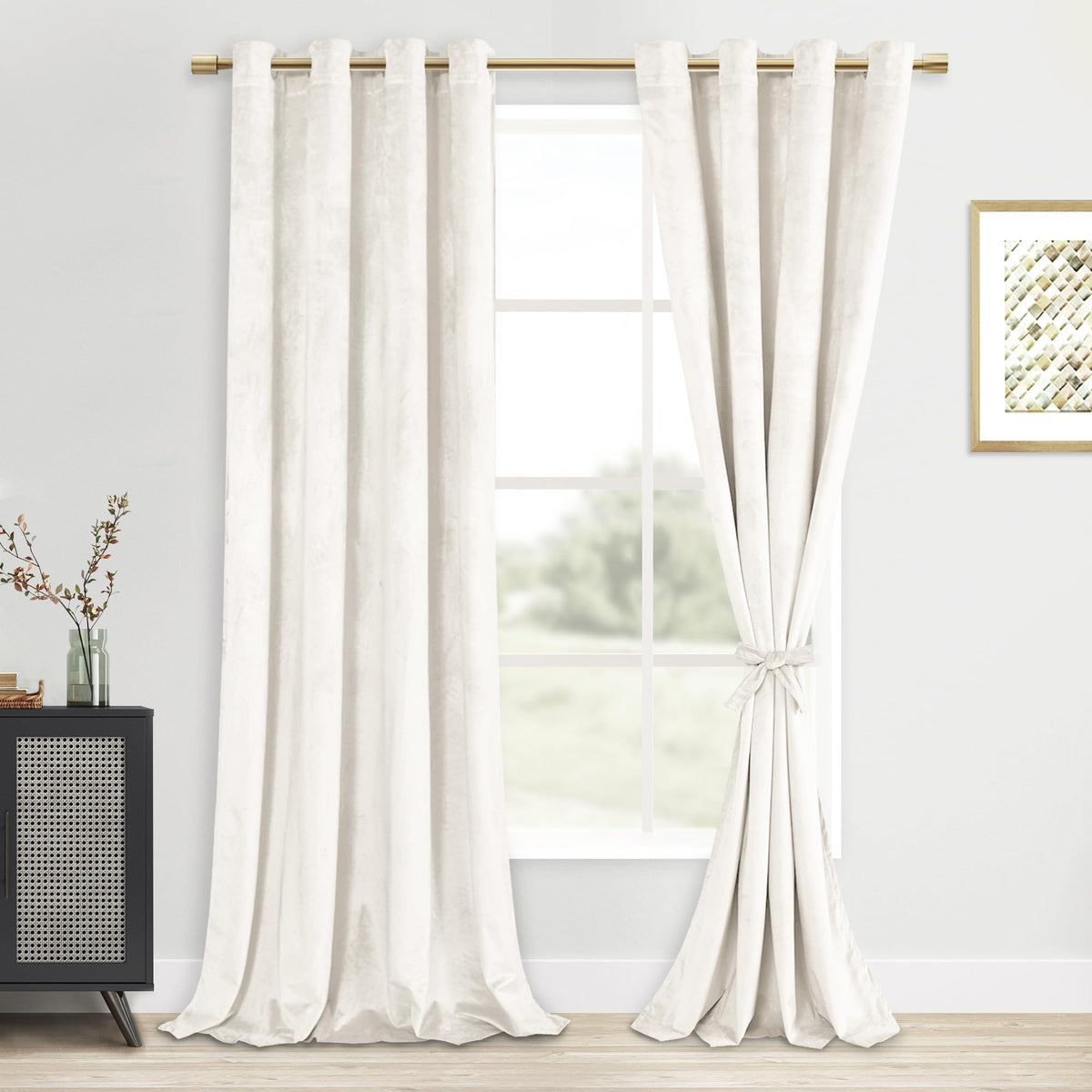 Dwcn Ivory Velvet Curtains 96 Inches Long - Elegant Thermal Insulated Noise Absorb Tieable Grommet Curtains Warm Soft Texture Pr