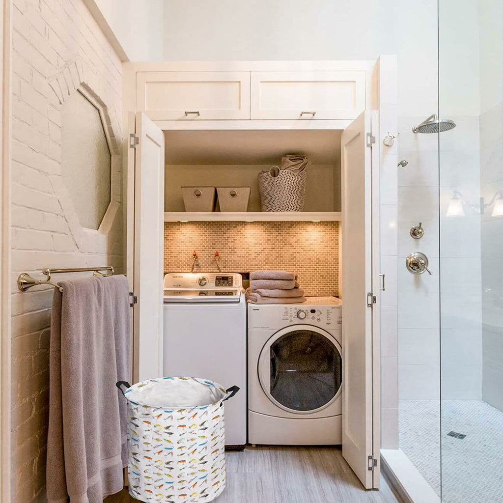 17-Inch Laundry Hamper Foldable Laundry Basket, Seaside Fishing Waterproof Clothes Hamper For Bathroom Bedroom Living Room, Vari