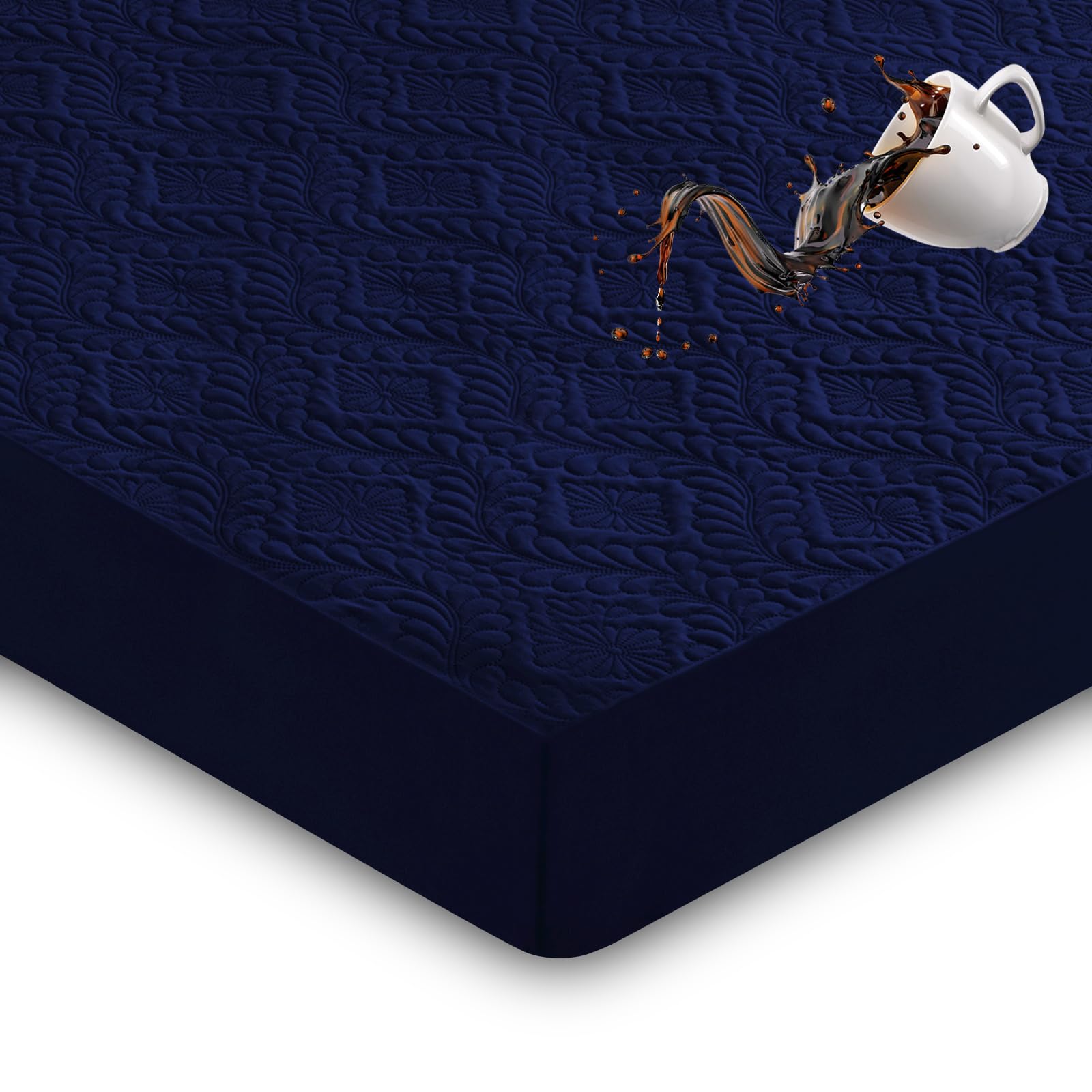 Sufdari Queen Mattress Protector, Navy Blue 3D Air, Waterproof, Plush, Fitted Sheet Design, Machine Wash, For Mattresses Up To 18'' Deep