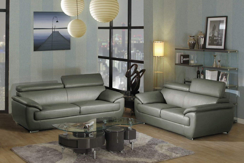 69 X 38  X 32To 39 Modern Gray Leather Sofa And Loveseat