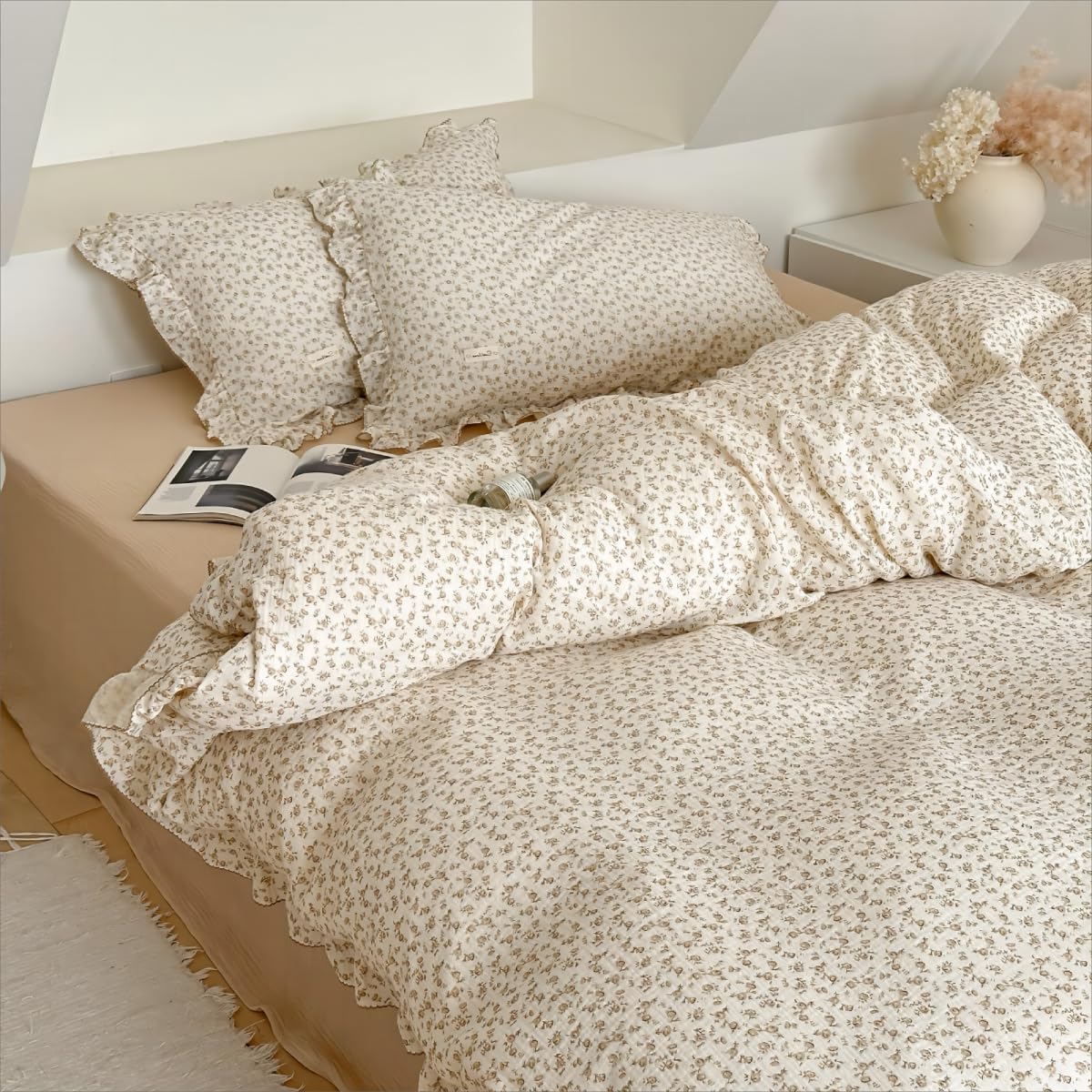 Bulutu Muslin Kids Duvet Cover For Full Size Bed, Vintage Farmhouse Duvet Covers With Ruffles, Soft Cotton Comforter Cover, Came