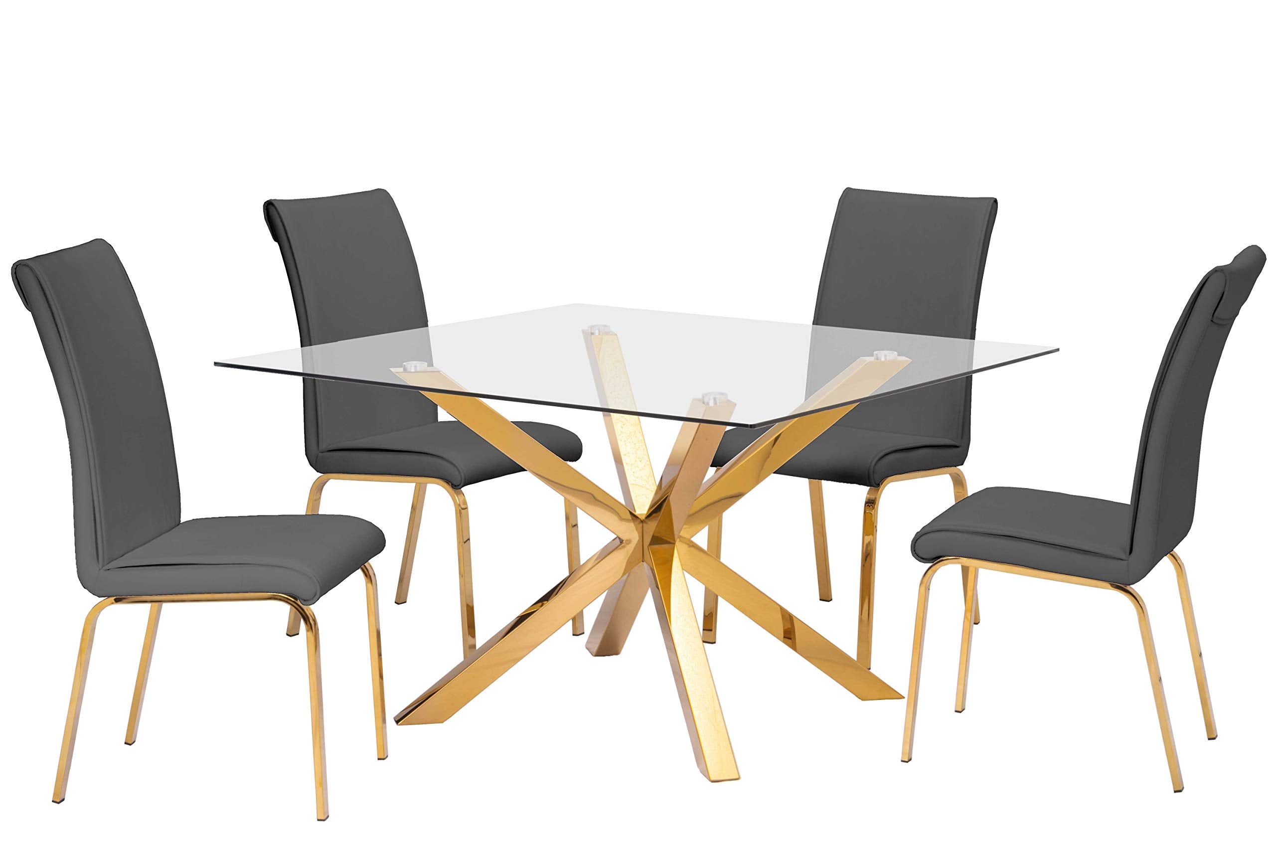 Best Quality Furniture Dining Chair Only (Set Of 2), Dark Gray, Gold