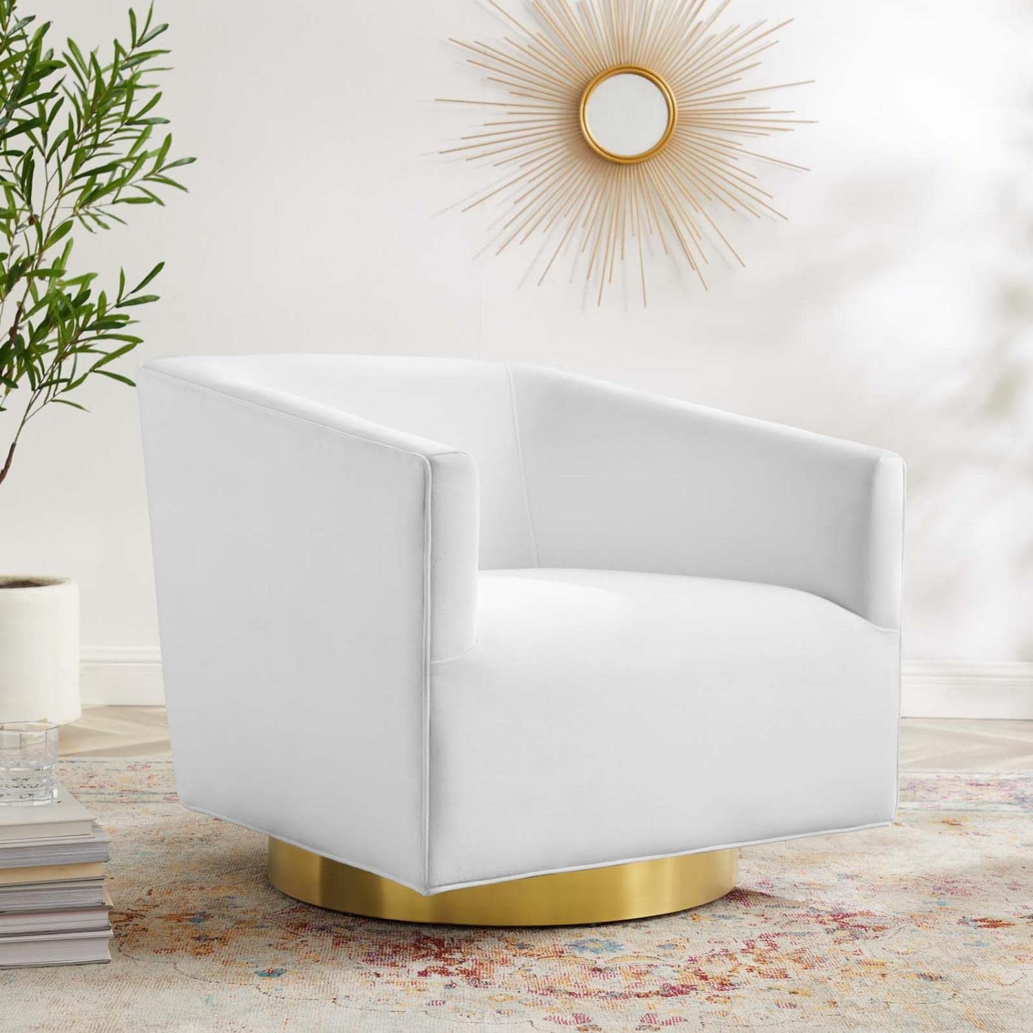 Modway Twist Performance Velvet Accent Lounge Swivel Chair, Gold White