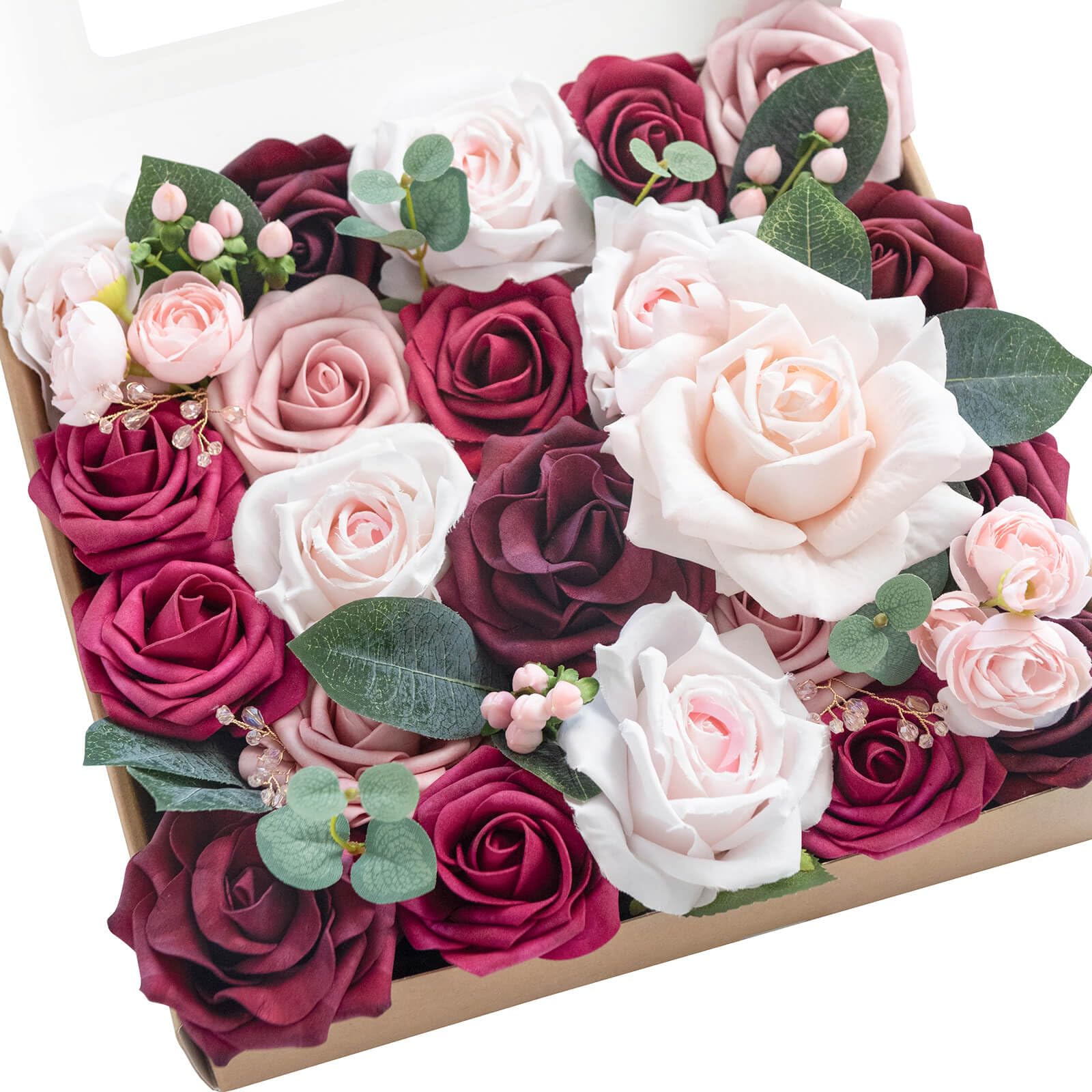 Lings Moment Marsala & Blush Artificial Flowers Combo Box Set for DIY Wedding Bouquets Centerpieces Arrangements Bridal Shower 
