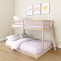 Grain & Grove Bear Twin Over Full Bunk Bed, Low Bunk Bed Frame for Kids, Bunk with Ladder, Guardrail and Slats, No Box Spring Re