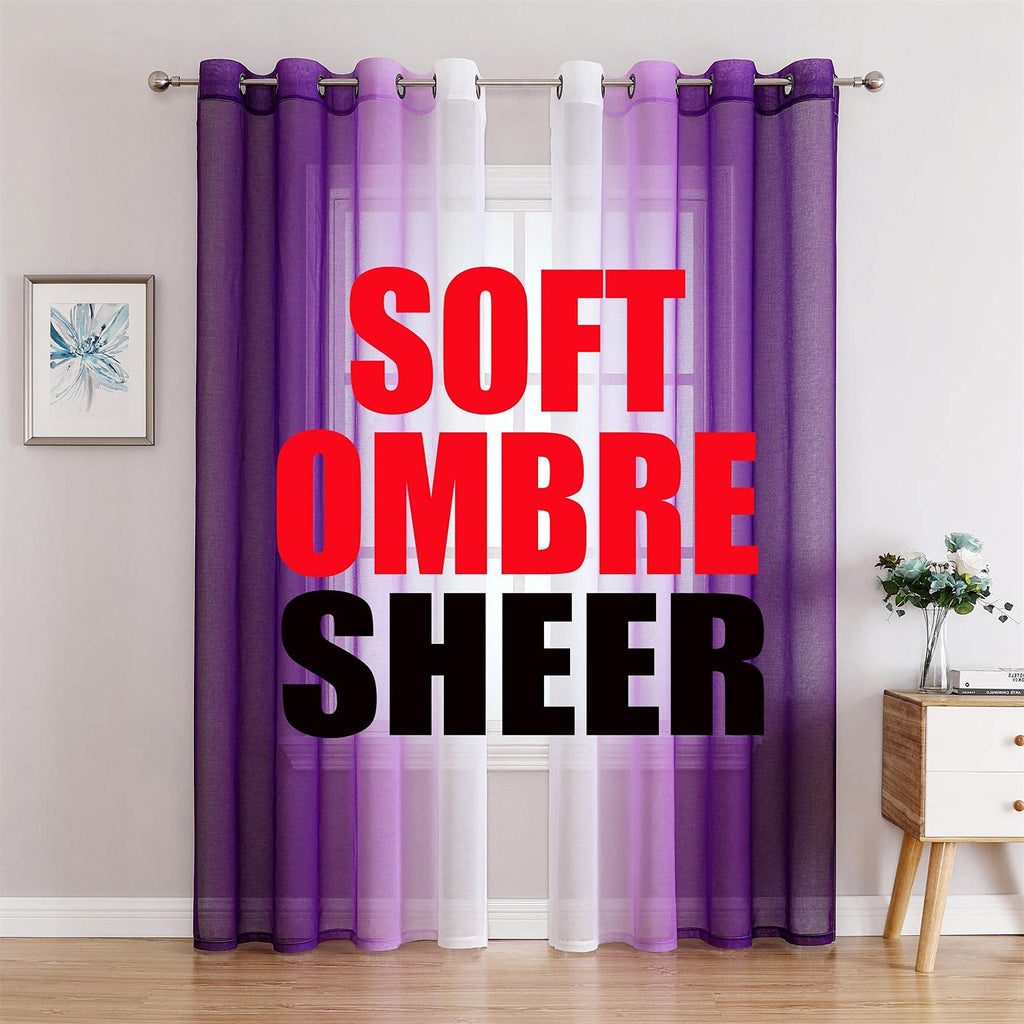 G2000 Sheer Curtains & Drapes 95 Inches Long Purple and White Ombre Curtains for Bedroom Living Room Window Curtains Light Filte