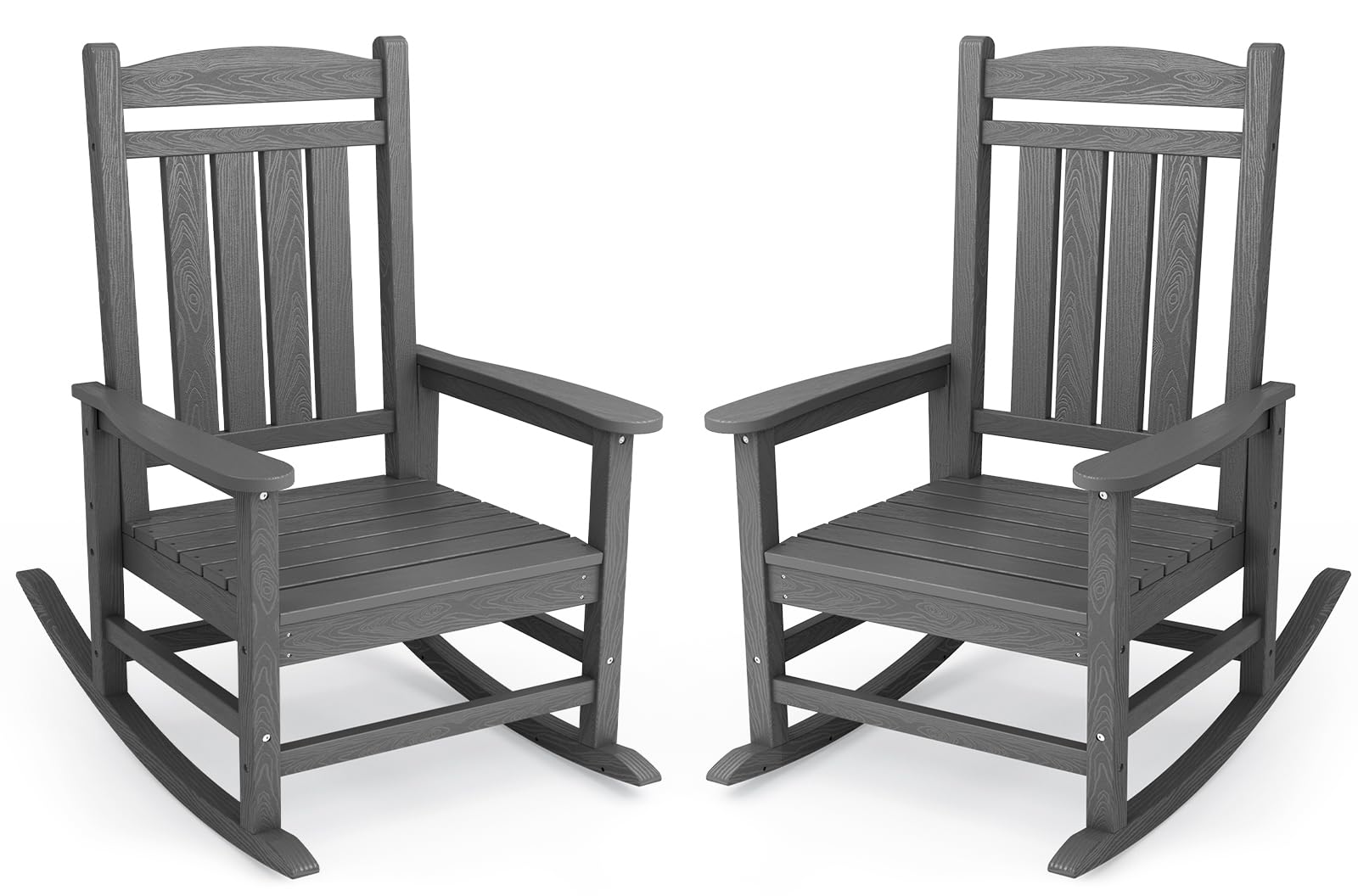 Kingyes Oversized Outdoor Rocking Chair Set Of 2, High Density Polyethylene Patio Rocking Chairs With 350Lbs Support For Adults, Light Gray