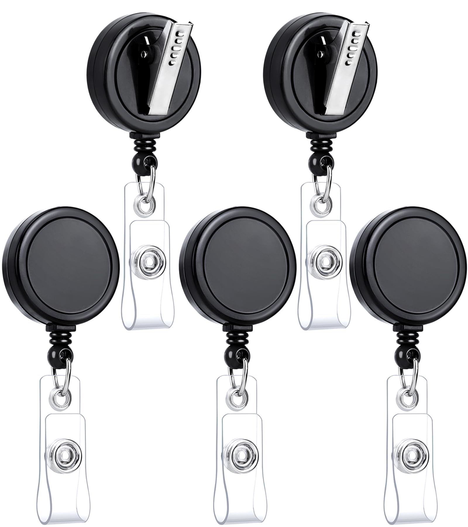 Teskyer Badge Reel, 5 Pack Retractable Id Badge Holder Reels With Swivel Alligator Clip, Black