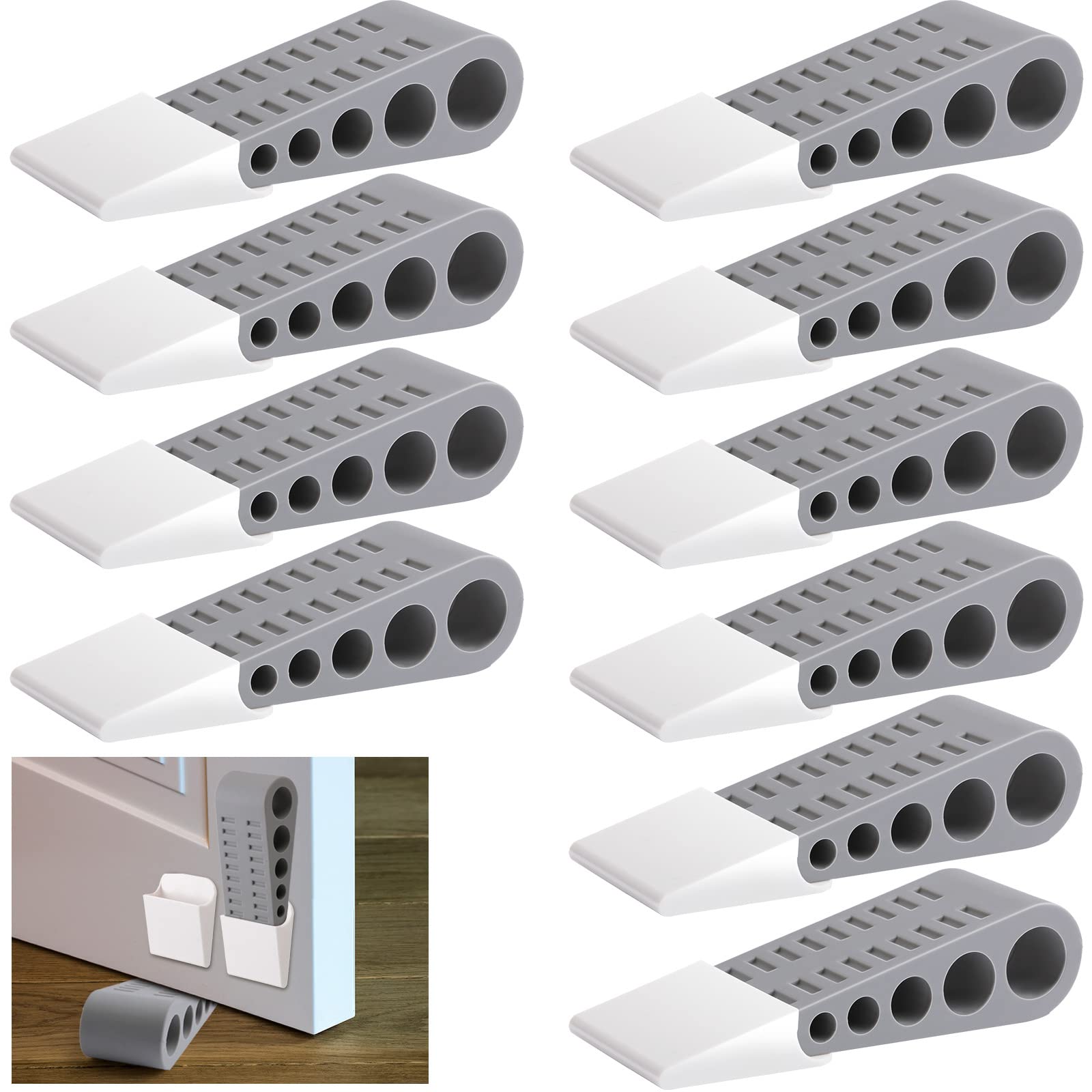 Tuanse 12 Pack Rubber Door Stoppers For Bottom Of Door Stop Wedge With Holder Heavy Duty Doorstop For Home Office Dorm Classroom