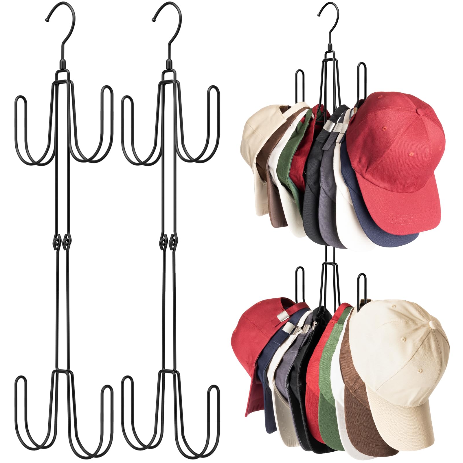 NANATI Hat Hangers for Closet, Stainless Steel Hat Organizer, Hat Racks for Baseball Caps, Cap Organizer for Baseball Caps, 2 Pa