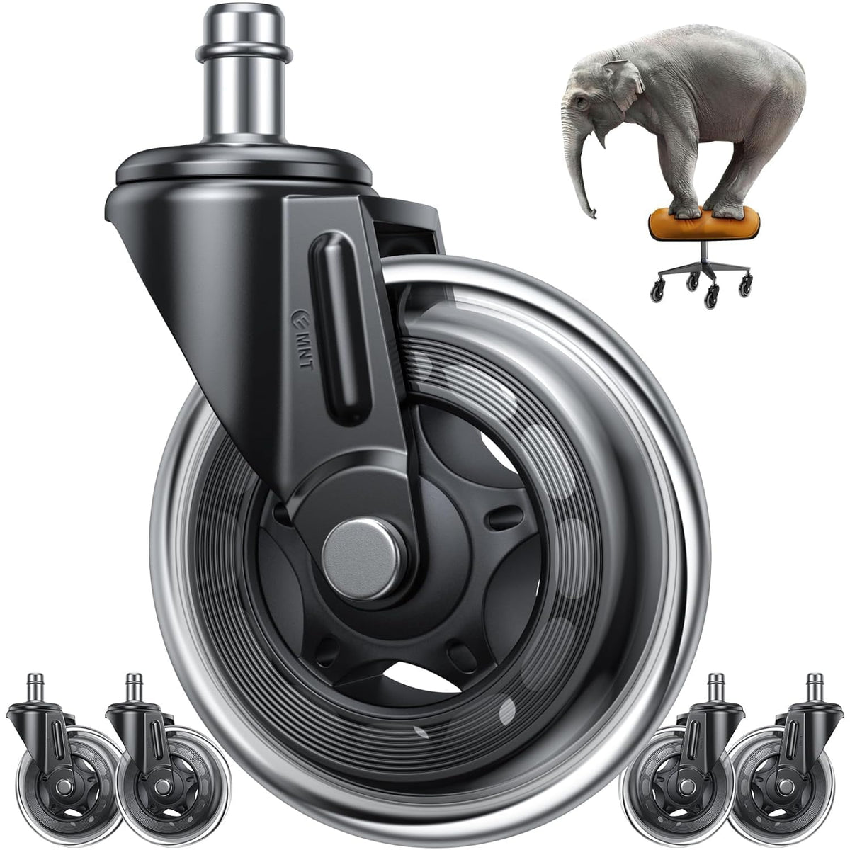 Office Chair Replacement Wheels Set Of 5, 3' Heavy Duty Rubber, Safe For All Floors, Quiet, Universal Fit & Quick Installation