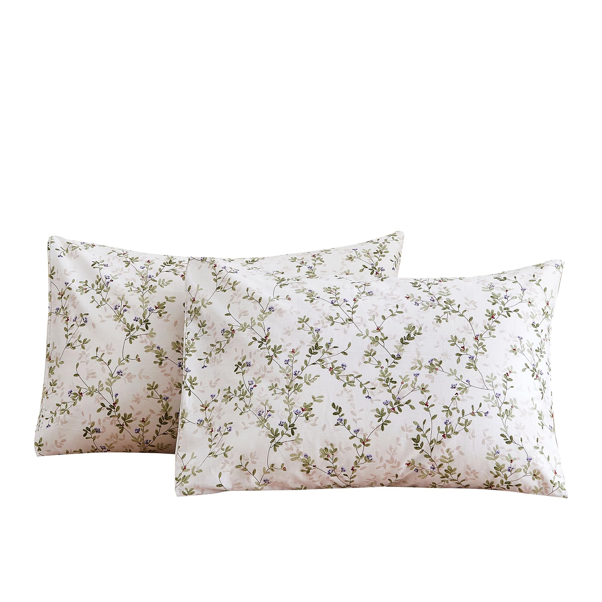 Ecocott Pillowcase King Size Set Of 2, Mini Green Leaves Pattern Printed Floral Pillow Cases - Soft And Breathable 100% Cotton P