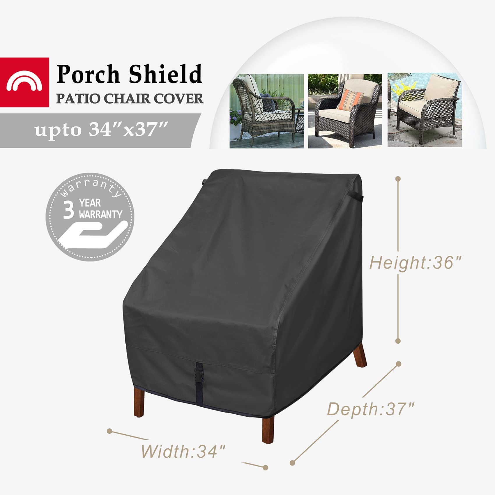 Porch Shield Patio Chair Covers - Waterproof Outdoor Lounge Deep Seat Adirondack Chair Cover 4 Pack - 34W X 37D X 36H Inch, Black
