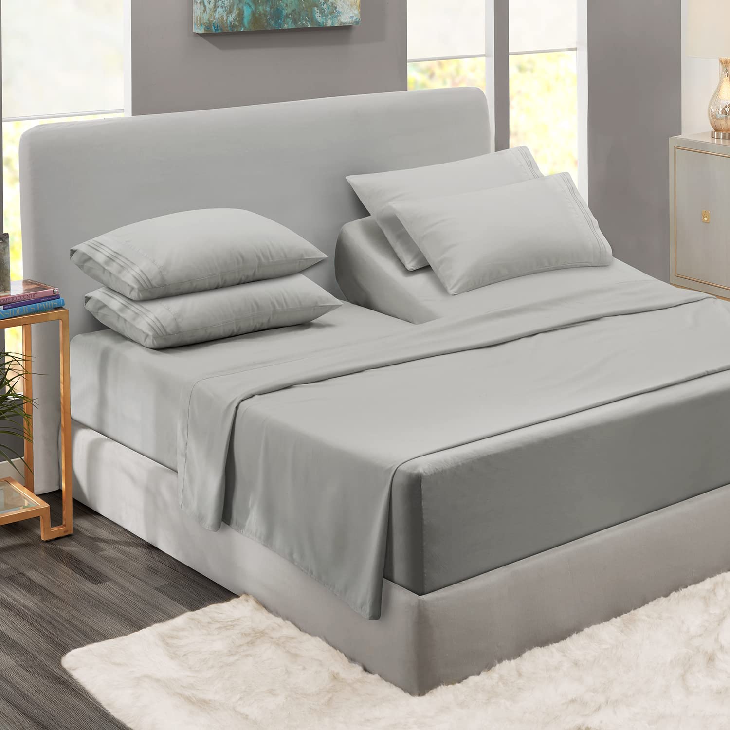 Clara Clark Flex Top King Sheets, 6 Piece Set - Hotel Luxury Sheets For King Bed, Super Soft Bedding Sheets & Pillowcases, Head
