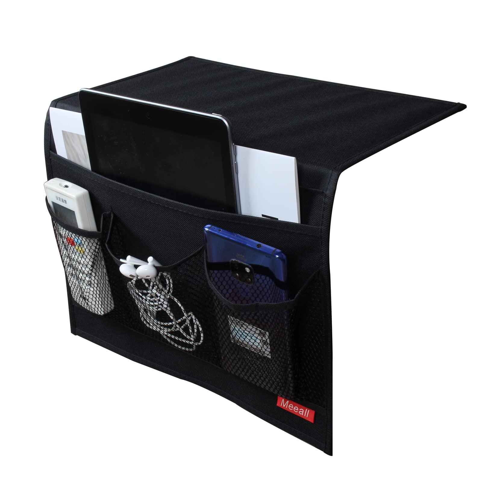 Meeall Bedside Caddy 4 Pockets Bedside Organizer Caddy Fit Tablet Magazine Phone Glasses, Under Mattress Remote Control Holder S