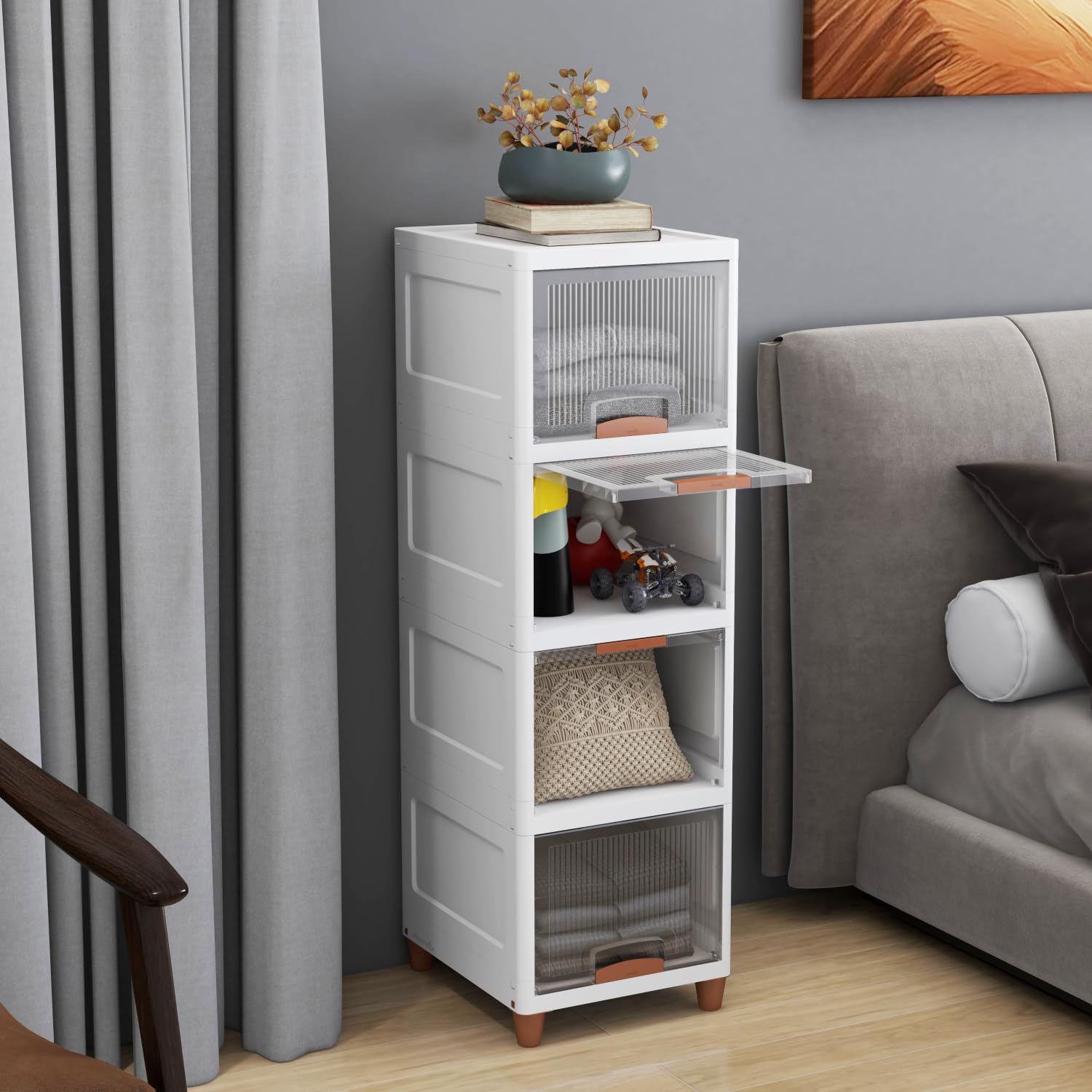 Jd Fresh 4 Tier Plastic Wardrobe Organizer/Foldable Cupboard For Storage/Stackable Storage Cabinet/Drawers For Storage Box/Multi
