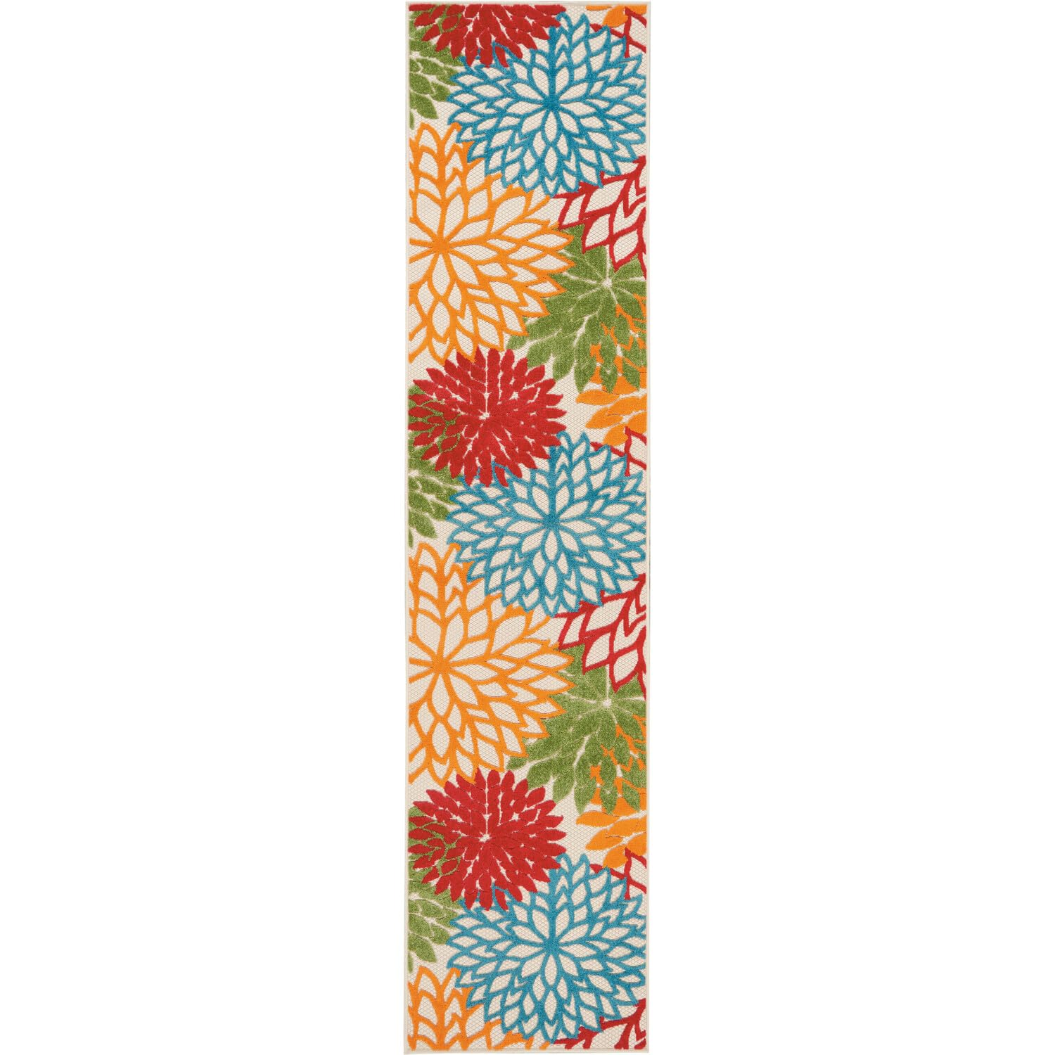 Nourison Aloha Indoor/Outdoor Green 2'3' X 12' Area-Rug, Tropical, Botanical, Easy-Cleaning, Non Shedding, Bed Room, Living Room, Dining Room, Deck, Backyard, Patio (2X12)