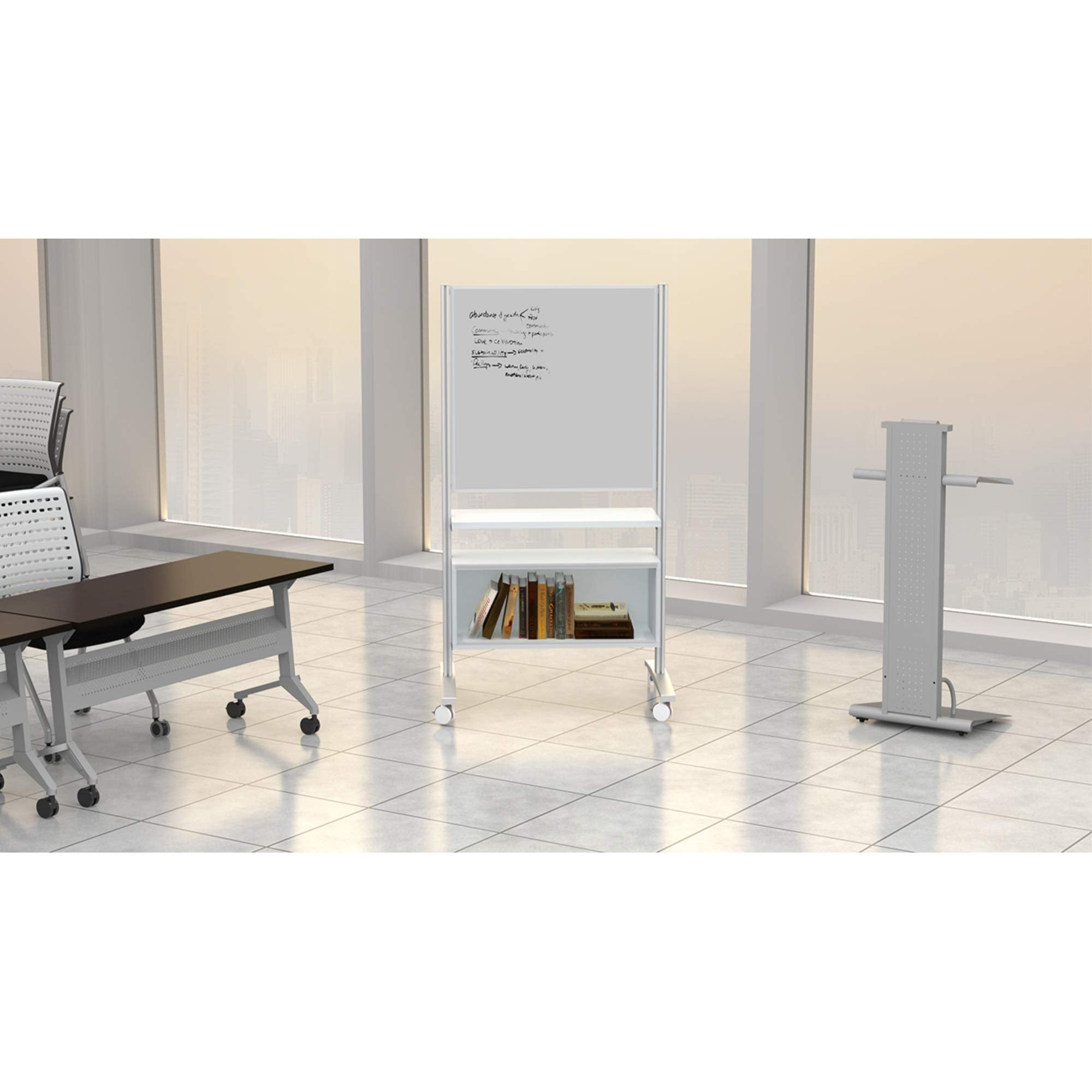 Safco Mayline Kts2Sgblk Thesis Fixed Back Training Chairs, Set Of 2, Nest Or Stack For Easy Storage, Cushioned Seat, Wheeled Base