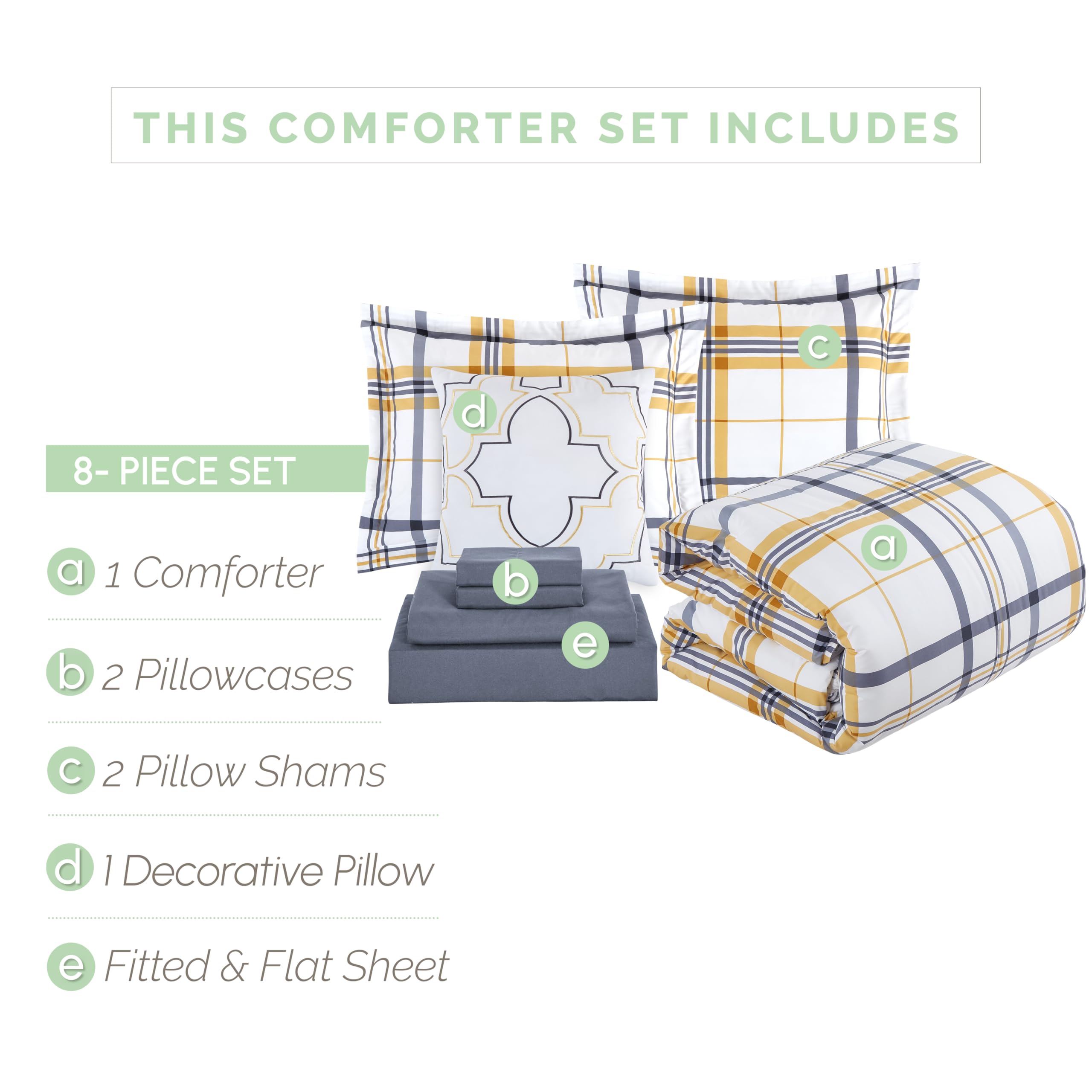 Elegant Comfort 8- Piece Lodge Plaid Reversible Comforter Set Bed-In-A-Bag Set - Silky Soft Complete Set Includes Bed Sheet Set With Double Sided Storage Pockets, Twin/Twin Xl, Gold