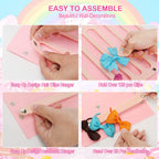 Hair Bows Holder W/Large Capacity, Hair Clips Storage Hanger W/ 16 Ribbons, Hair Bows Organizer, Baby Accessory Display W/Sturdy Rope, Wall Hanging For Girl Room, Nursery Decors