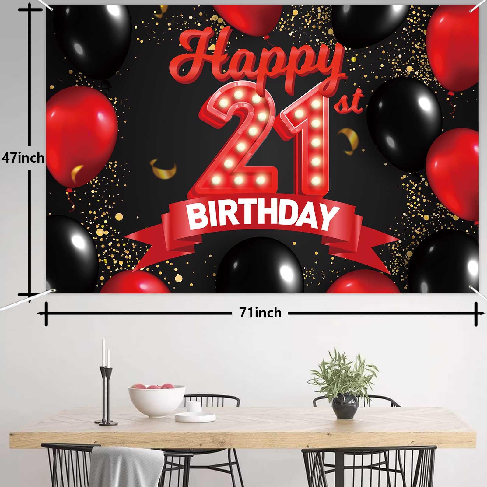 Happy 21St Birthday Red And Black Banner Backdrop Decorations Balloons Theme Decor For Girls Women Princess 21 Years Old Birthda