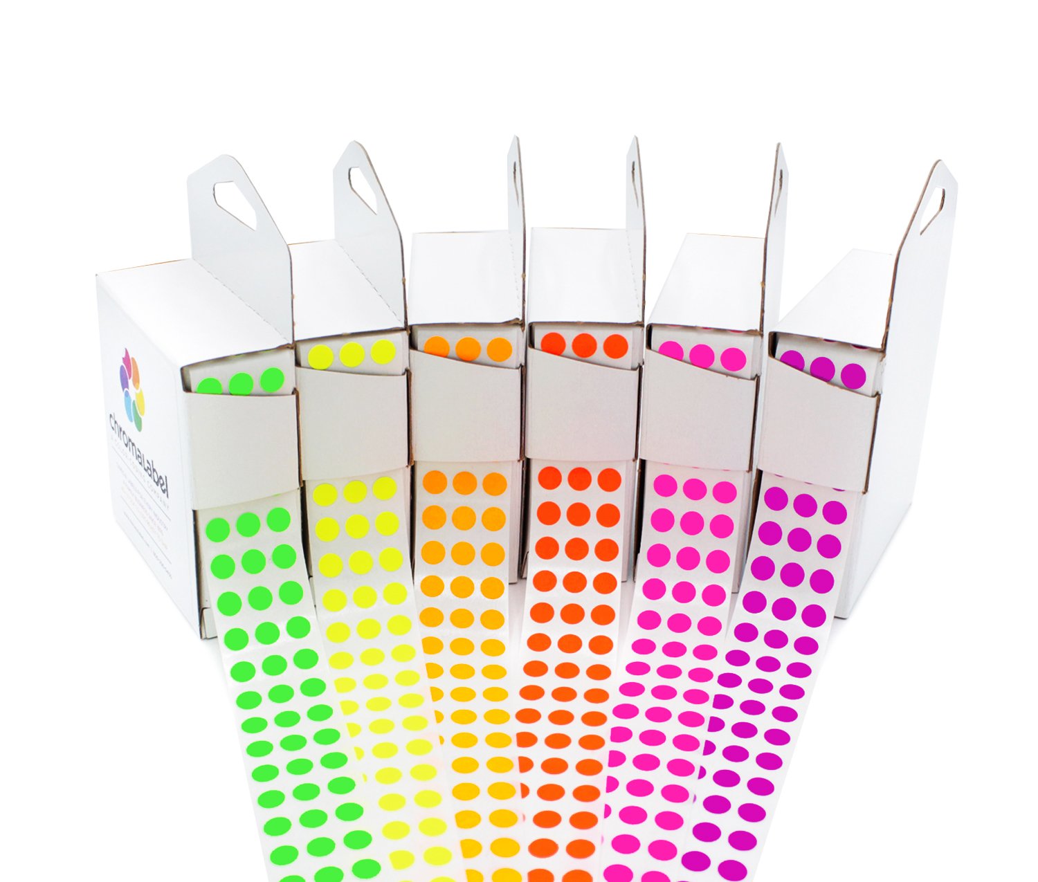 Chromalabel 0.25 Inch Fluorescent Color Code Dot Label Kit, 6 Assorted Colors, 1000 Stickers Per Dispenser Box