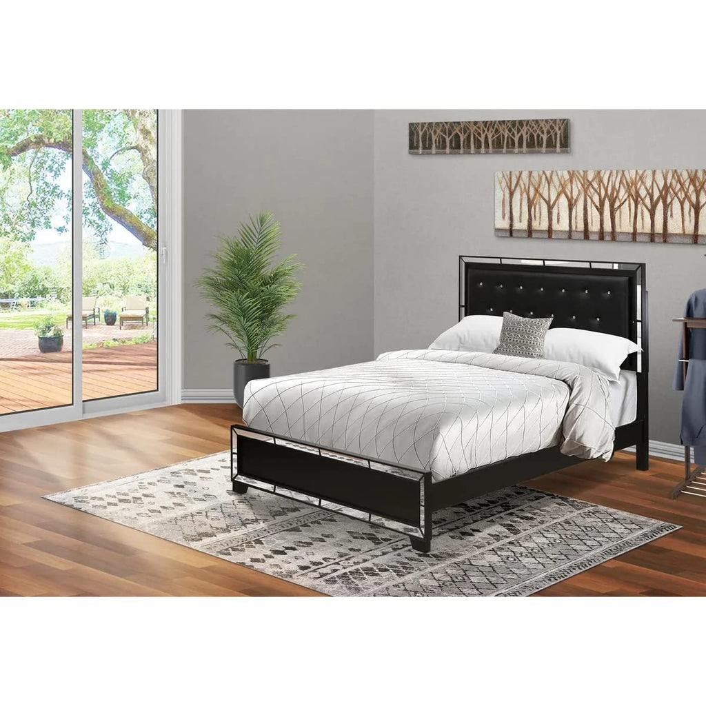 East West Furniture NE11-Q00000 Nella Platform Bed Frame with Button Tufted Headboard - Black faux Leather Headboard and Black Legs - Queen Size