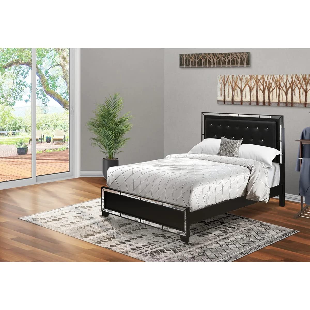 East West Furniture NE11-Q00000 Nella Platform Bed Frame with Button Tufted Headboard - Black faux Leather Headboard and Black Legs - Queen Size