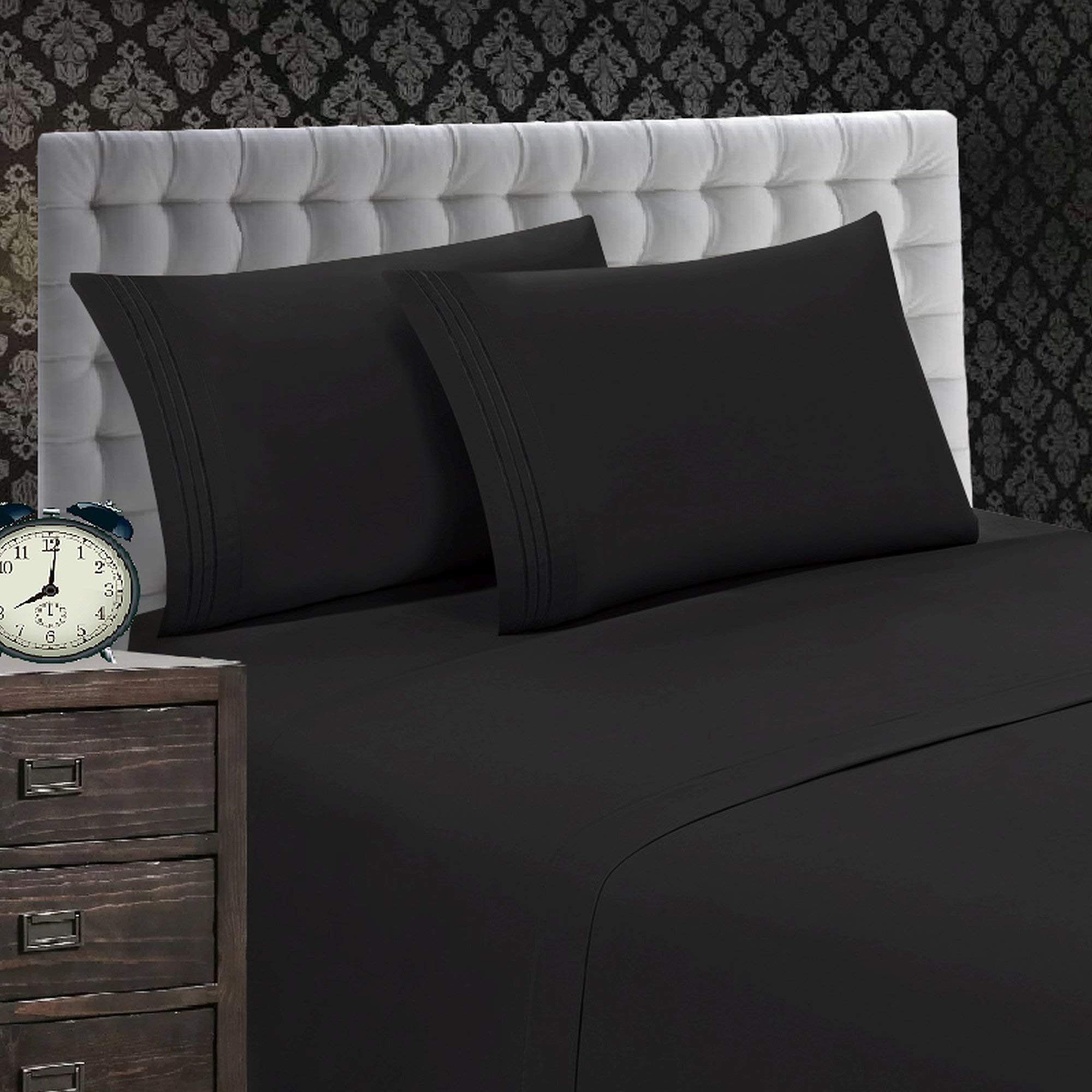 Elegant Comfort 1500 Premier Wrinkle & Fade Resistant 4 Pc Sheet Set, Deep Pocket Up To 18' And Colors, Full Black