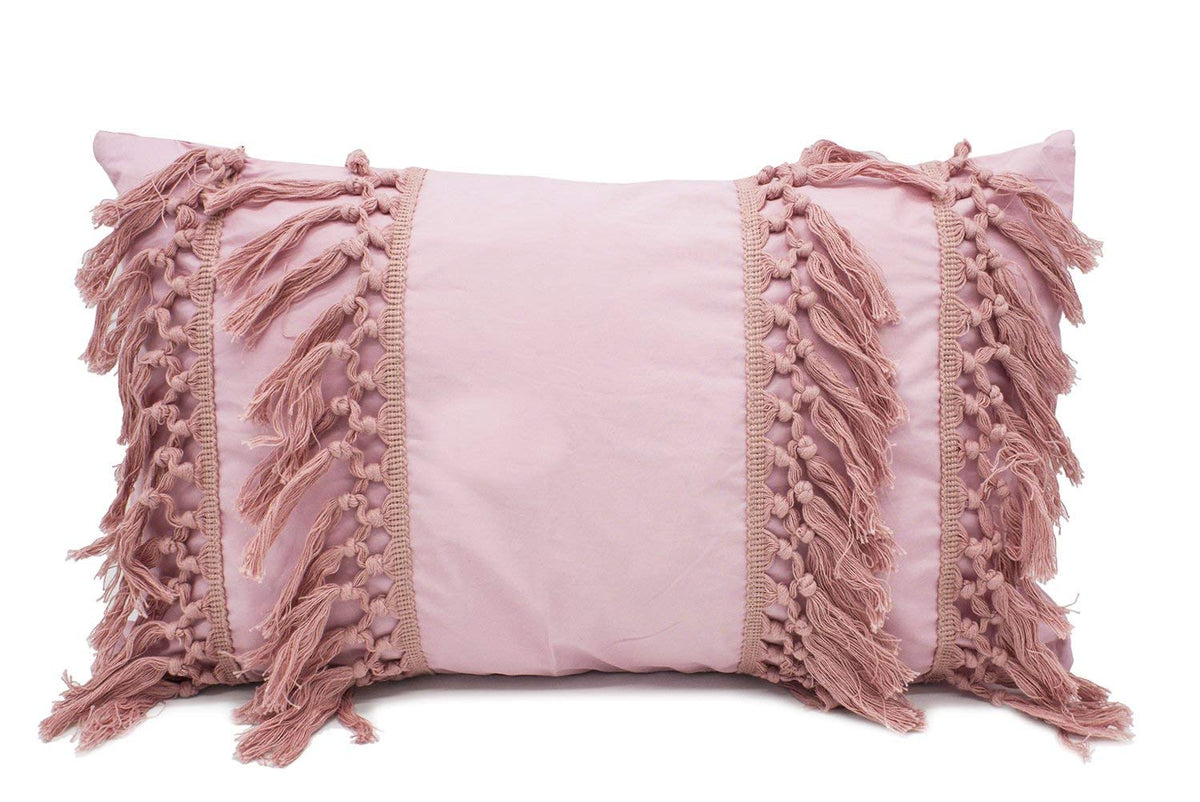 Fennco Styles Stylish Fringe Tassels Decorative Cotton Throw Pillow (Pink, 12'X20' Case Only)