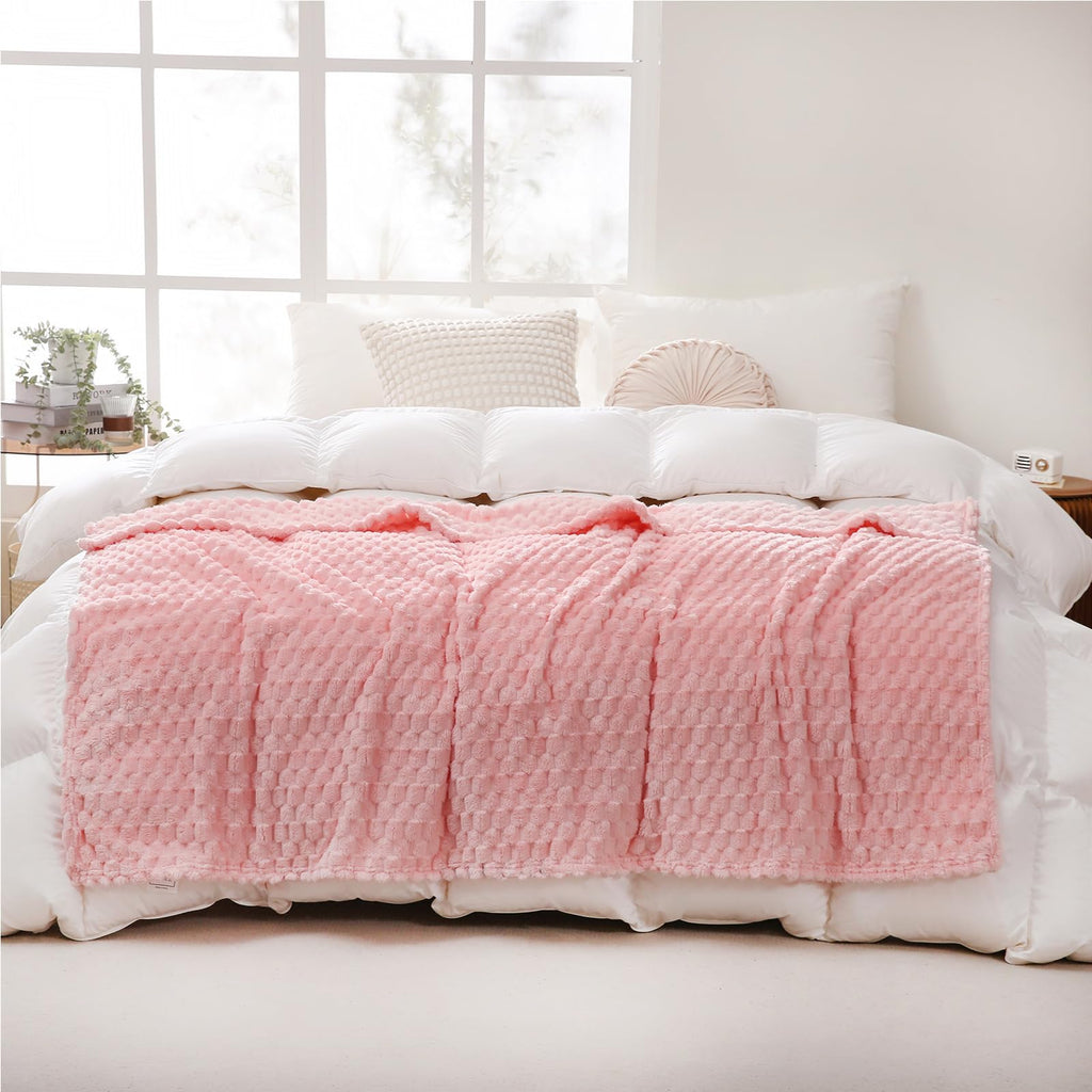Puncuntex Light Pink Throw Blanket 60''  80'' Inches Fuzzy 3D Jacquard Decorative Flannel Fleece Super Soft Plush Cozy Blanket F