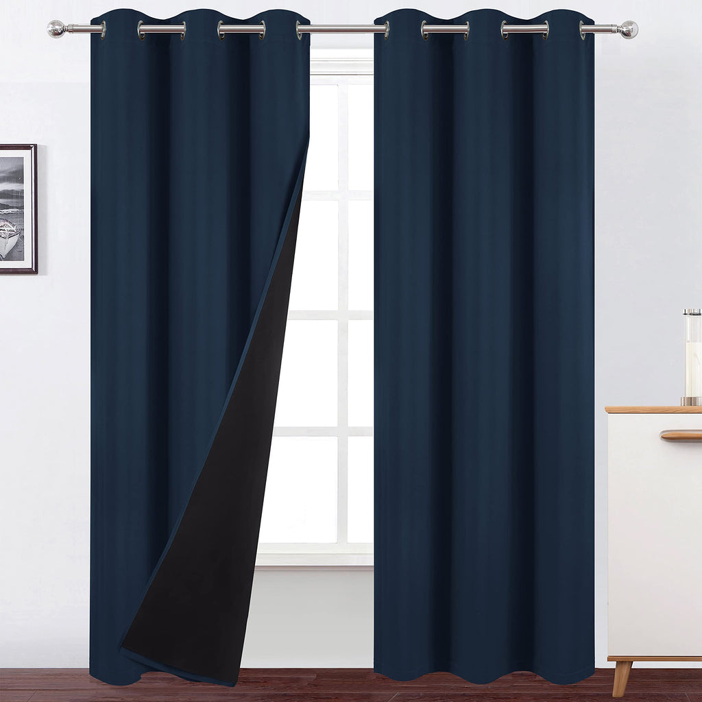 LEMOMO 100% Blackout Curtains 40 x 84 Inch/Navy Blue Curtains 2 Panels with Black Lining Room Darkening Thermal Insulated Bedroo