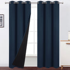 LEMOMO 100% Blackout Curtains 40 x 84 Inch/Navy Blue Curtains 2 Panels with Black Lining Room Darkening Thermal Insulated Bedroo