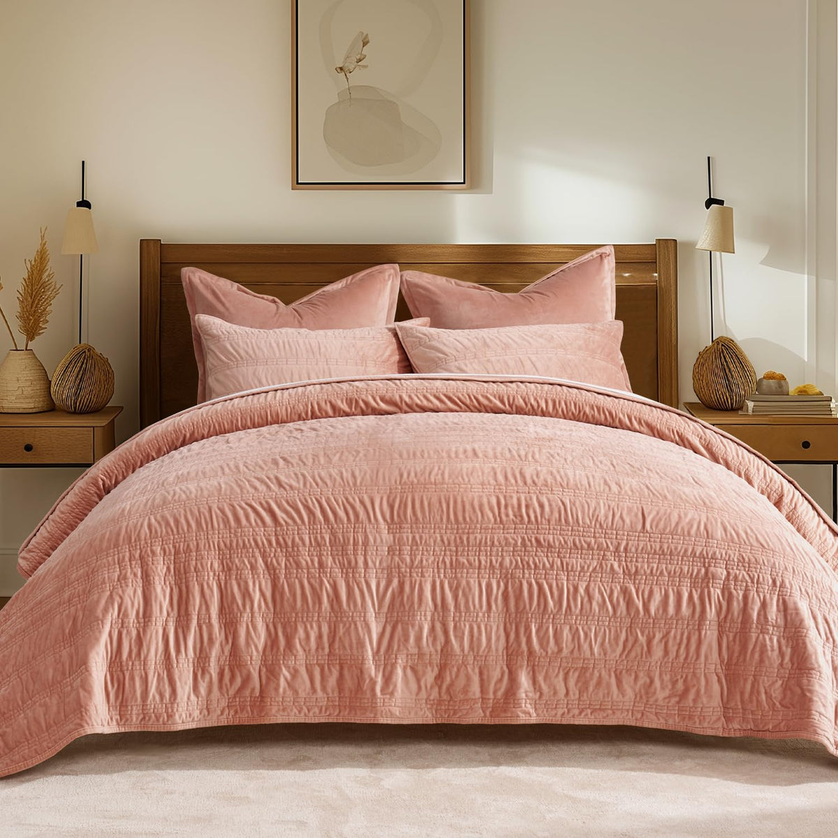 Evergrace Velvet Quilt Set King Size, Luxury Velvet Bedding, Ultra Soft Ruched Quilt Sets, Lightweight Velvet Comforter Set, Vel