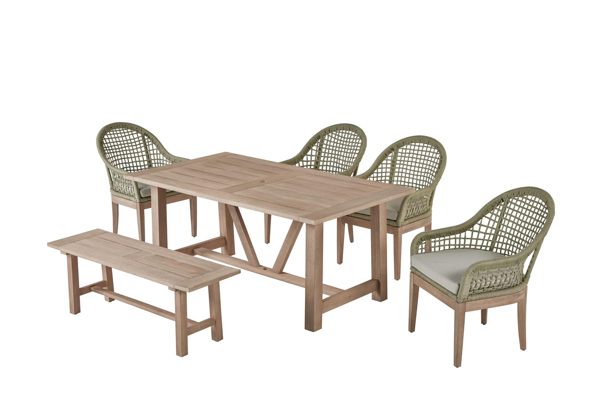 Best Quality Furniture D1008 Outdoor Dining Set, 1 Table + 4 Chairs + 1 Bench, Light Oak