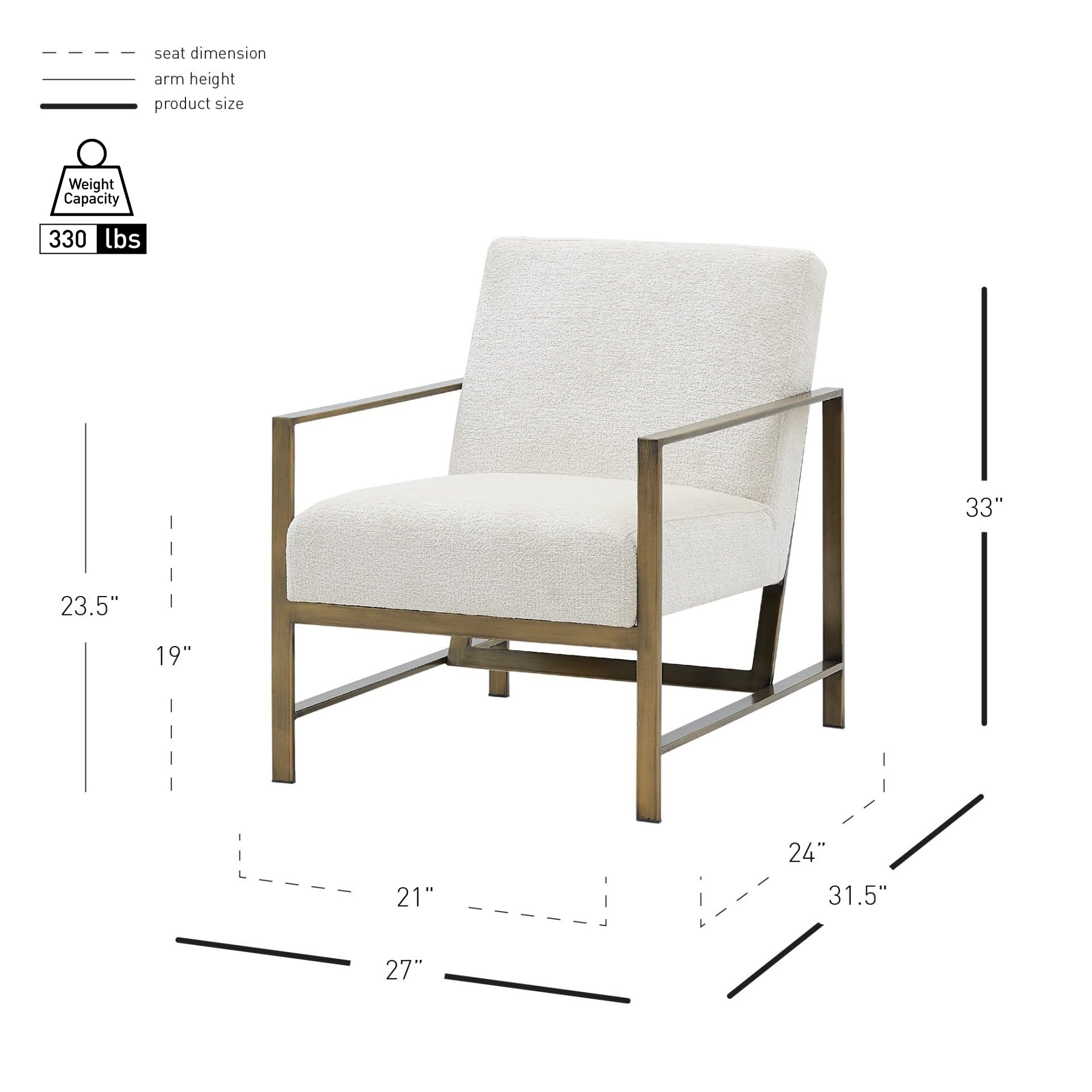 Npd Furniture And More Francis Fabric Arm Accent Chair, Cream