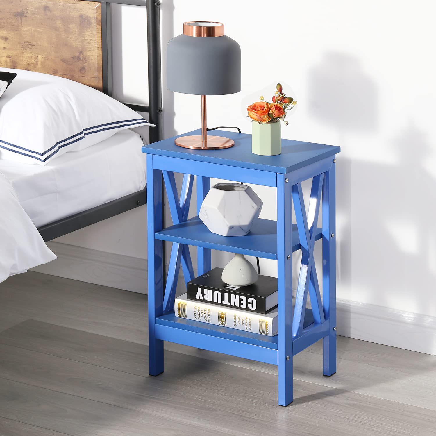Vecelo Side/End Table With Storage Shelf Nightstands For Children'S Living Room Bedroom Office, Set Of 2, Dark Blue