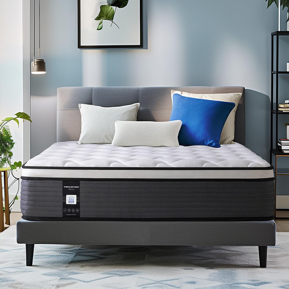 Queen Mattress, 10 Inch Hybrid Mattress in a Box, Memory Foam Pillow Top, Individually Pocket Coils for Motion Isolation, Medium