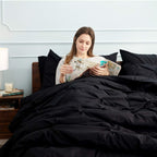 Bedsure California King Comforter Set - Cal King Bed Set 7 Pieces, Pinch Pleat Black Cali King Bedding Set With Comforter, Sheet