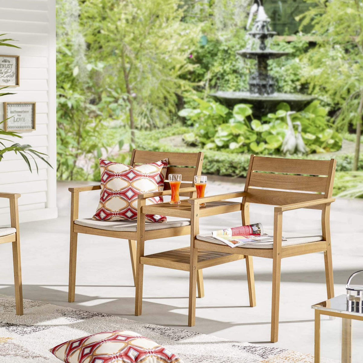 Modway Viewscape Outdoor Patio Jack And Jill Armchair Set With Natural Taupe Cushions