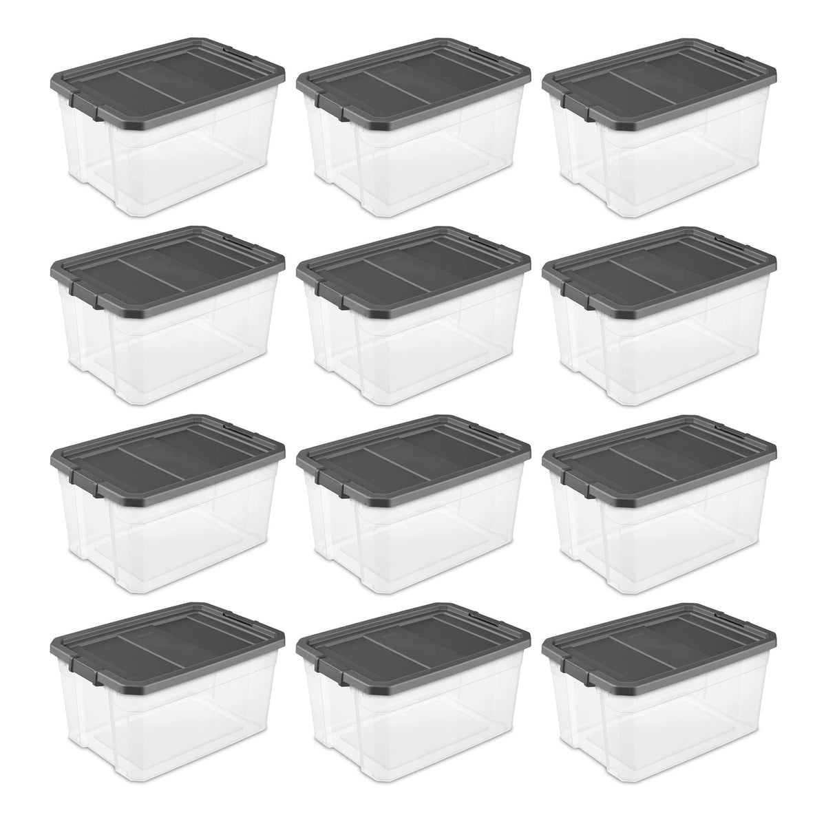 Sterilite 76 Quart Plastic Stacker Box, Lidded Storage Bin Container for Home and Garage Organizing, Shoes, Tools, Clear Base & 