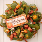 Rustic Pumpkin Fall Welcome Sign - 12.5 X 6', Autumn Front Door Decor, Argyle Background, Falling Leaves, Halloween, Thanksgivi