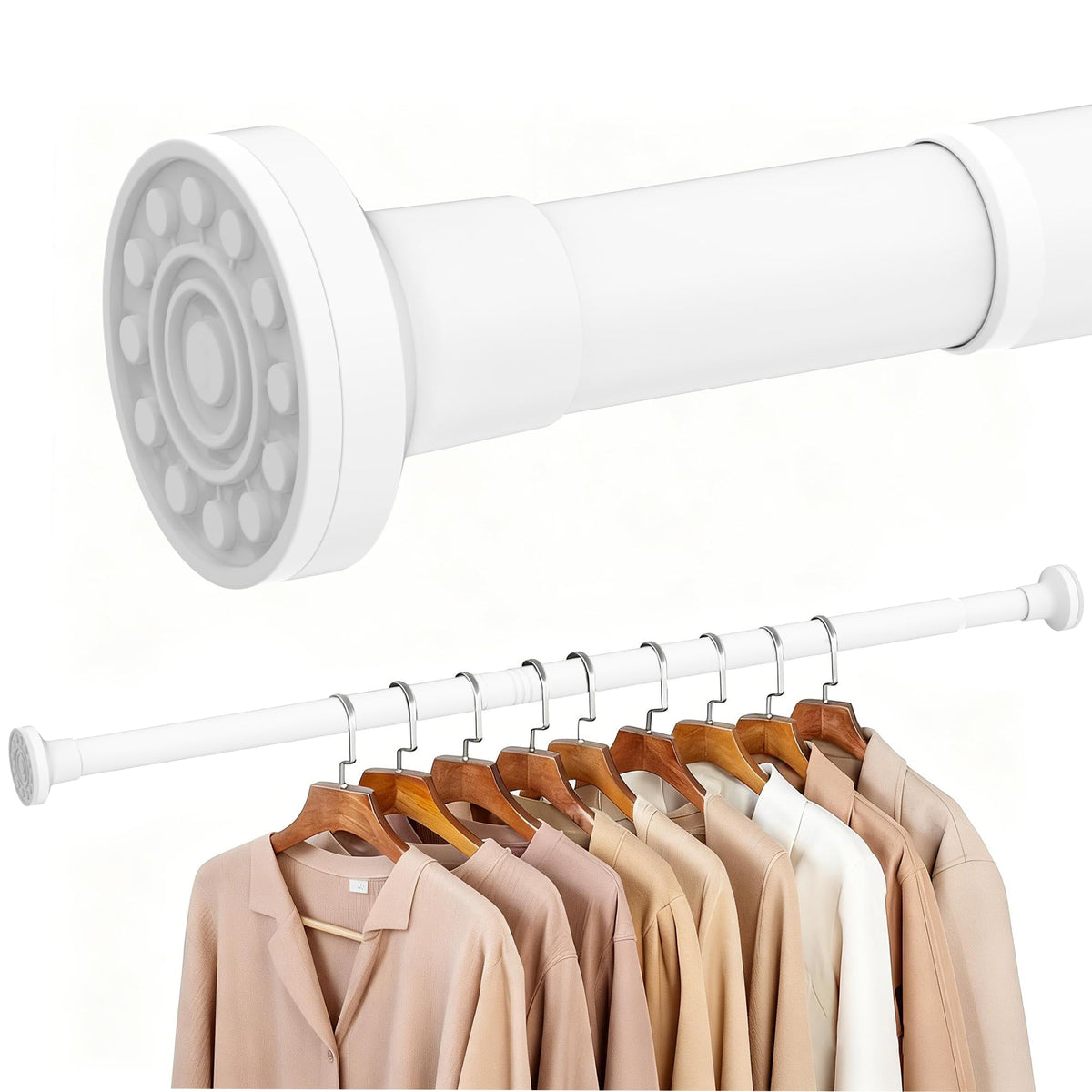 DwelSpire No Drilling Closet Rod, 3172 Inches Adjustable Heavy Duty Metal White Closet Rods for Hanging Clothes for Wardrobes, 