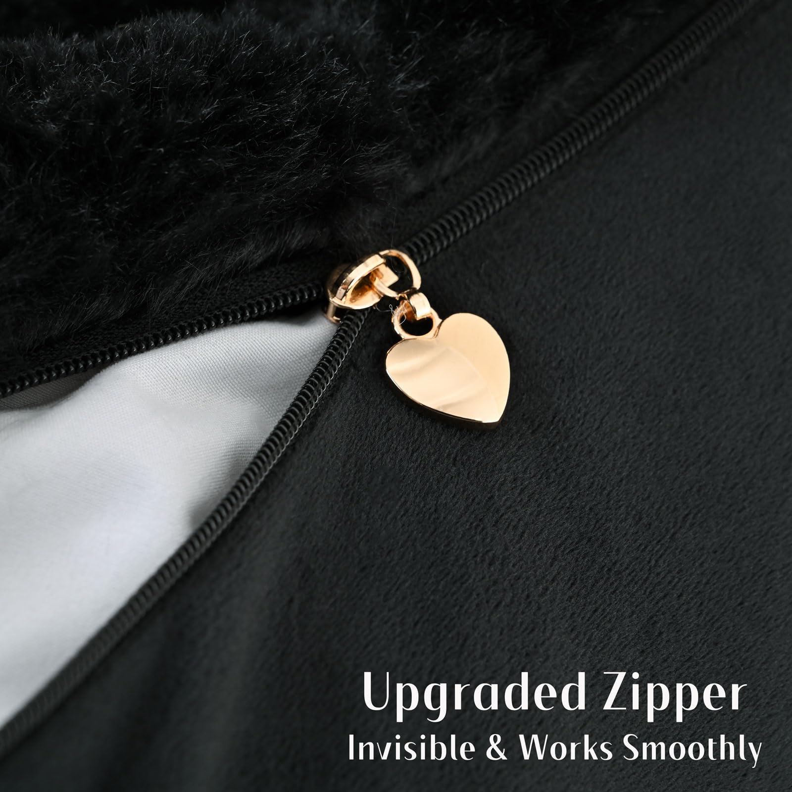 Futei Black Decorative Throw Pillow Covers 18X18 Inch Set Of 2, Square Soft Faux Rabbit Fur Big Plaid Cushion Cover,Home Decor F