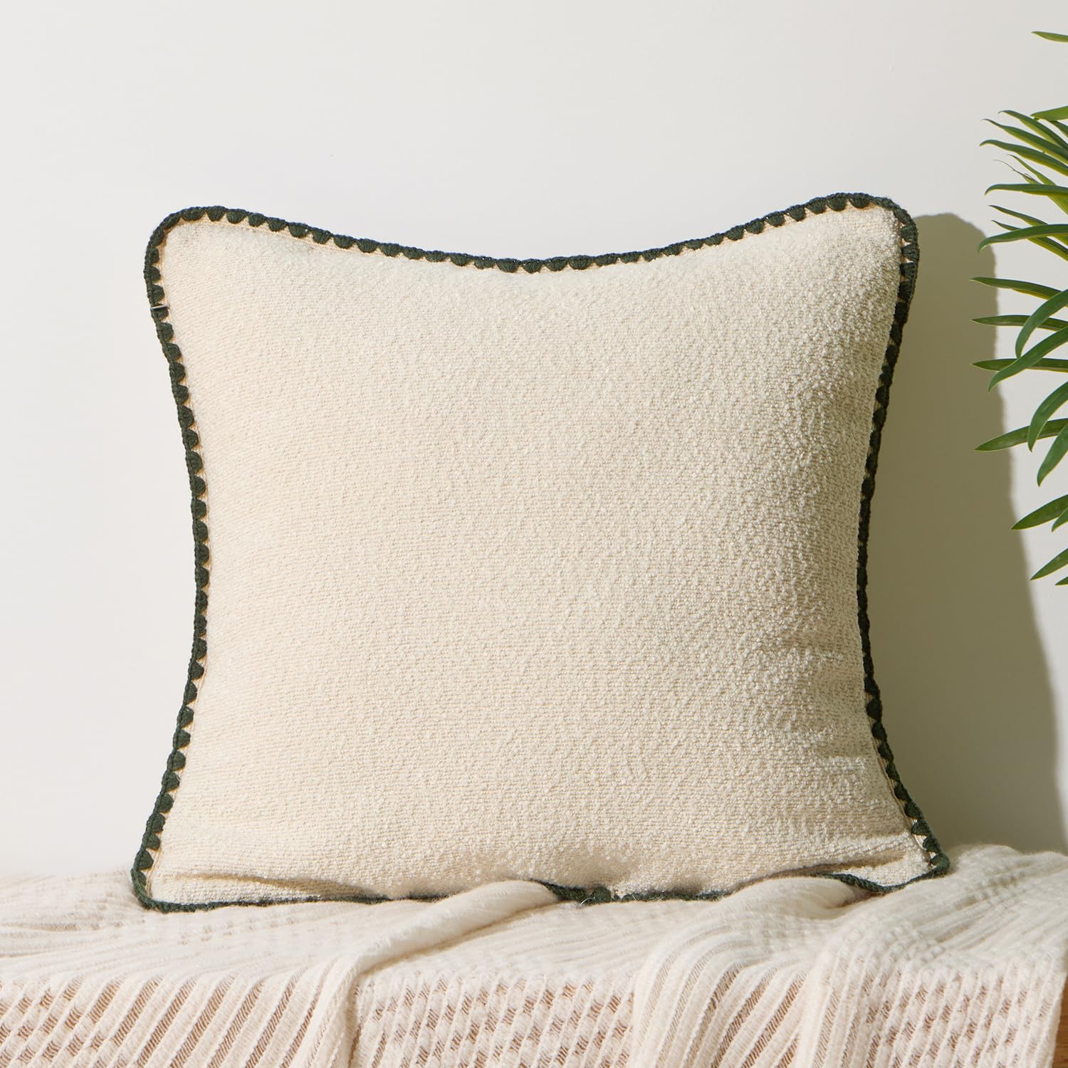 Ortigia Farmhouse Pillow Covers Decorative 20X20 Textured Pillowcaes With Scalloped Edge Pillow Case For Couch Sofa Bed Cushion