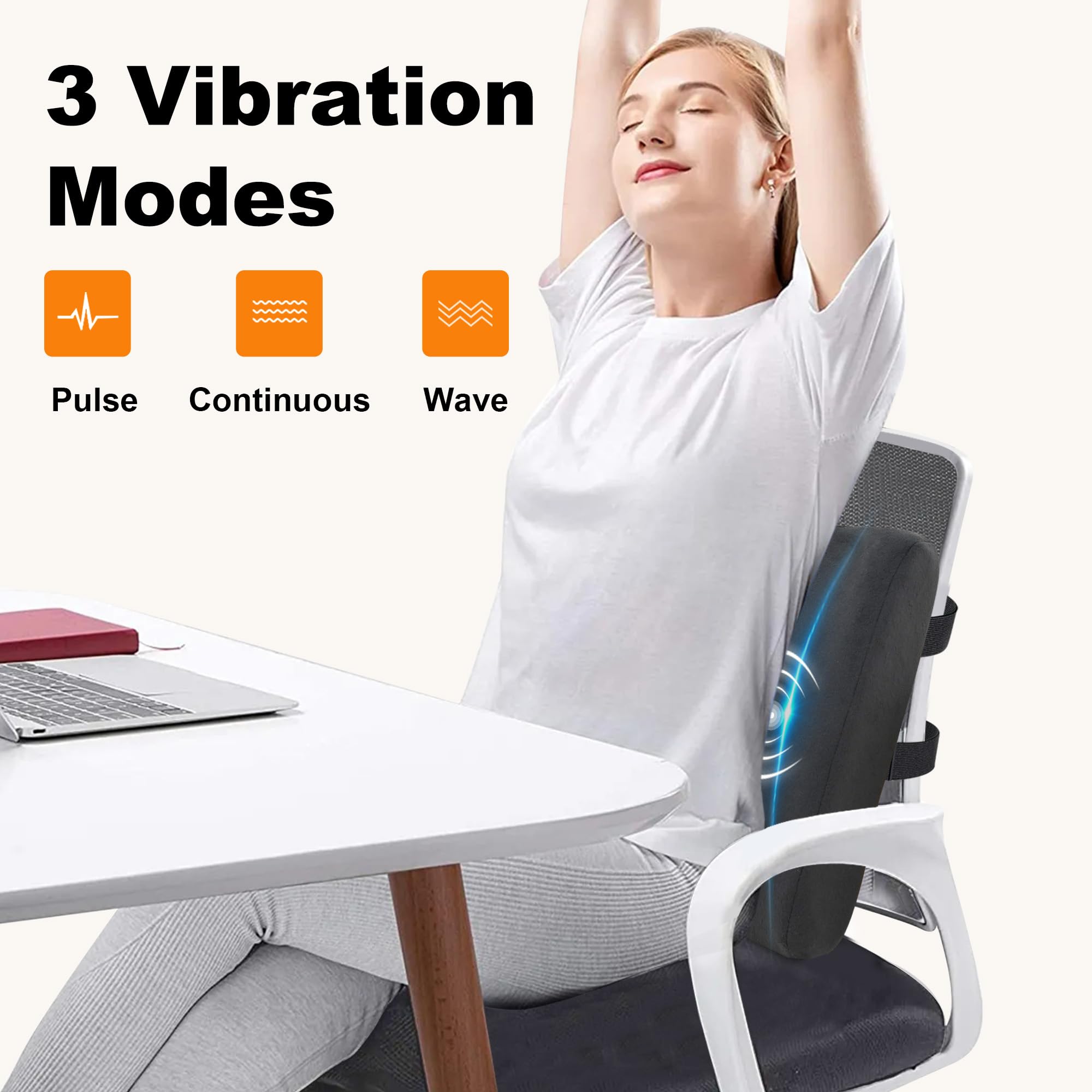 Cili Lumbar Support Pillow For Office Chair, Heated Back Support Pillow With Vibration, Back Massager For Chair, Back Rest Cushi