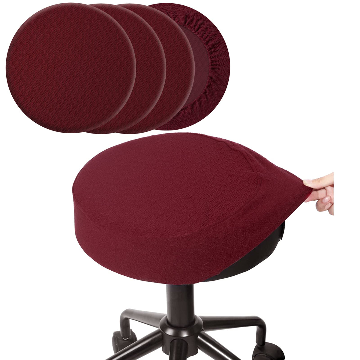 Buyue 4 Pcs Bar Stool Covers, Luxury Fabric Dia.14-16' Round Stretchy Crease-Resistant Washable Jacquard Dustproof Stool Seat Slipcover, M-Burgundy-Set Of 4