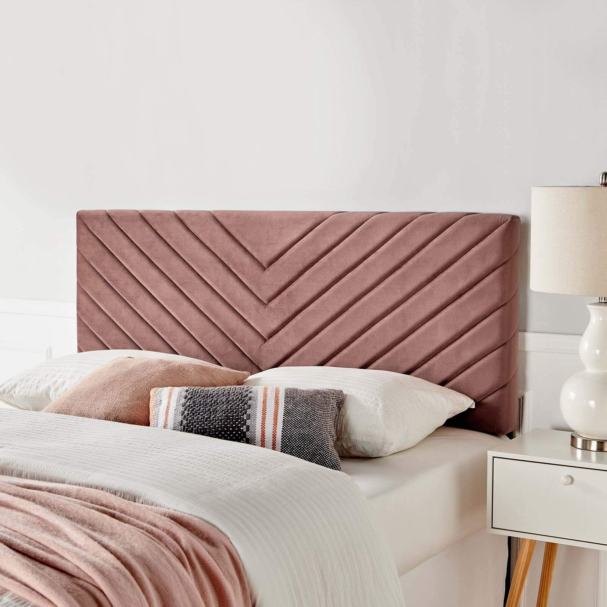 Modway Alyson Chevron Tufted Performance Velvet Full/Queen Headboard, Dusty Rose