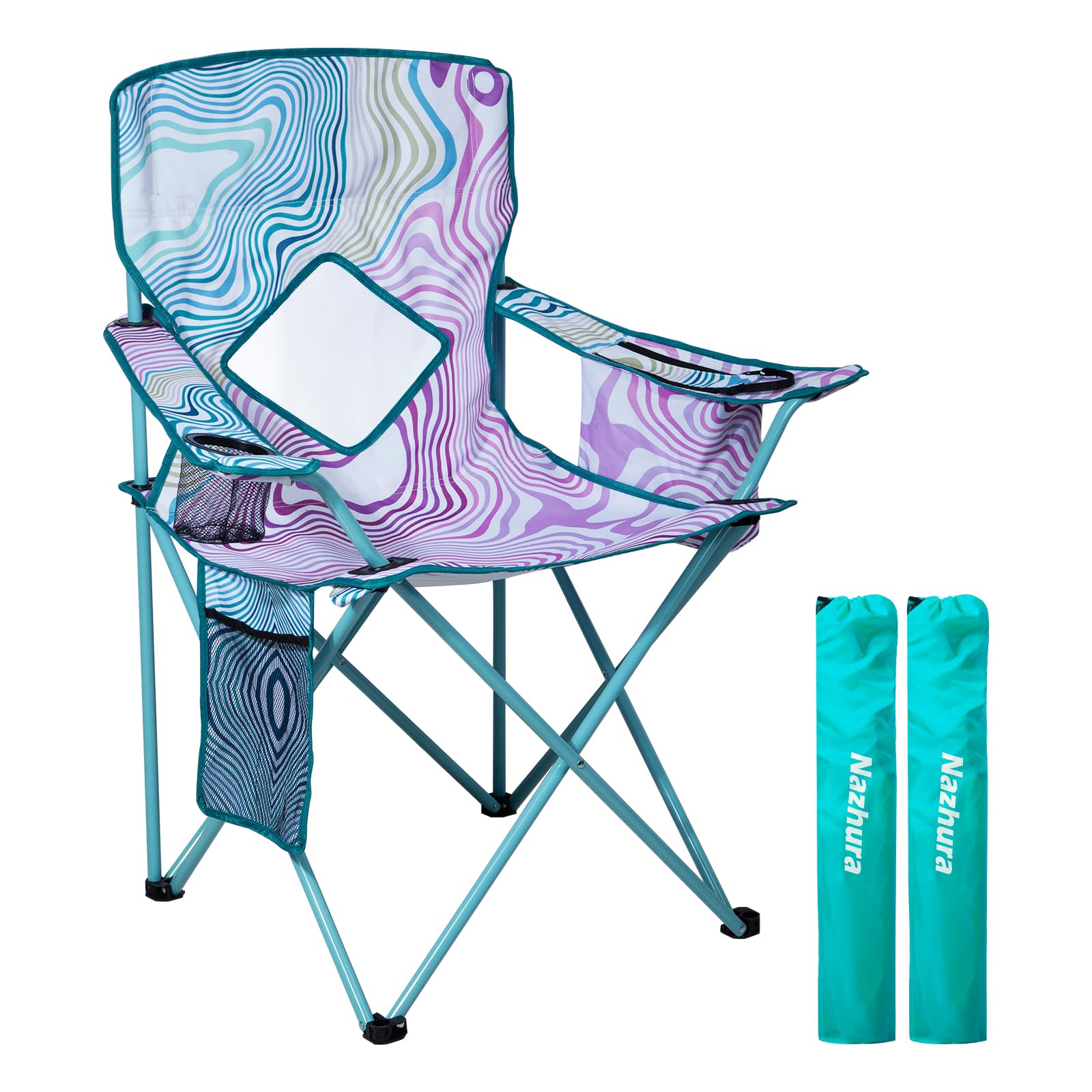 Nazhura 2 Pack Folding Camping Chair with Cooler Pouch, Mesh Backrest and Cup Holder Pocket (Flower, 2 Pack)