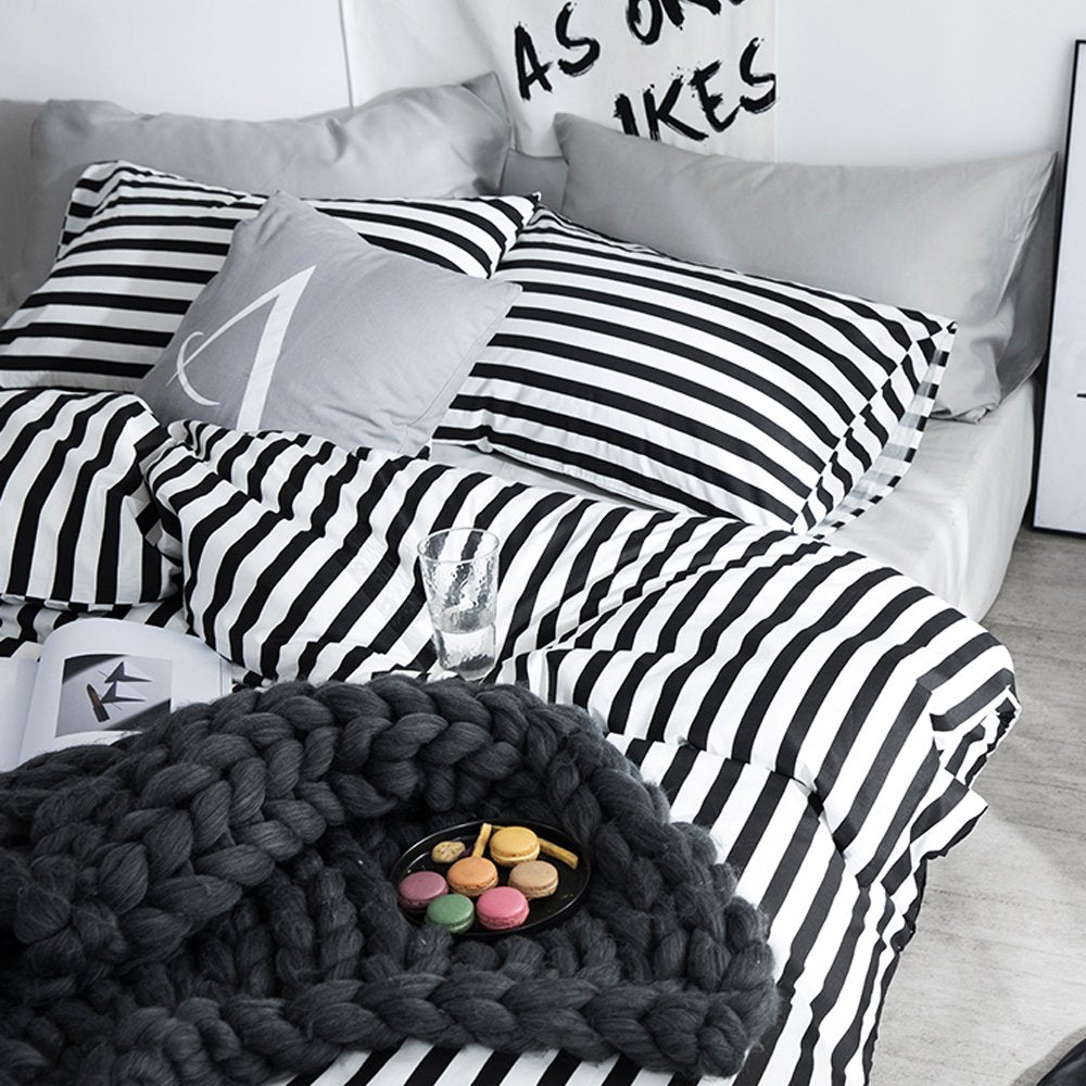 Clothknow Striped Comforter Set Twin 3Pcs Black And White Bedding Comforter Sets Ticking Comforter Black White Twin Comforter So